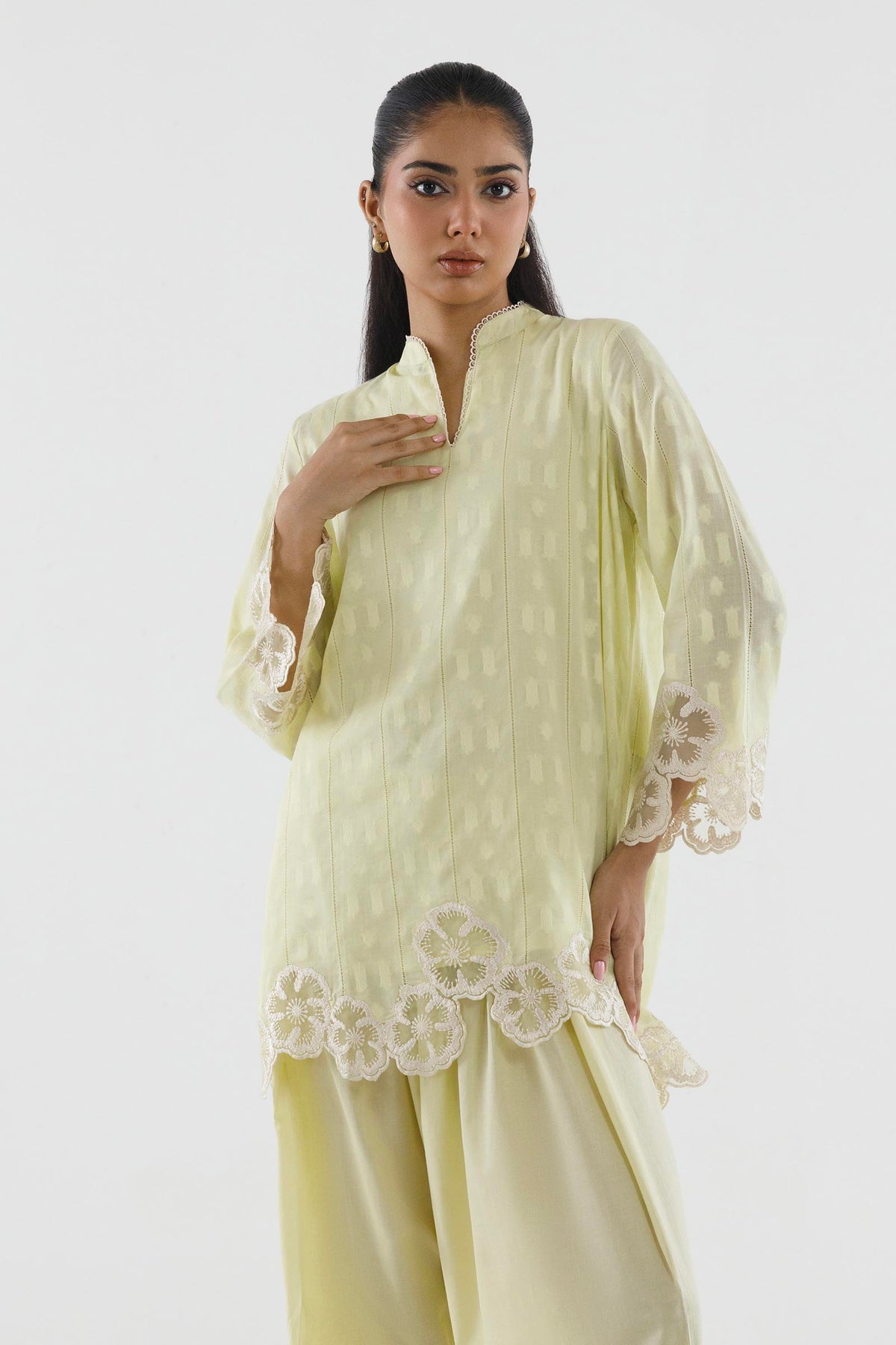 Stitched Embroidered Leno Kara Shirt+ Shalwar
