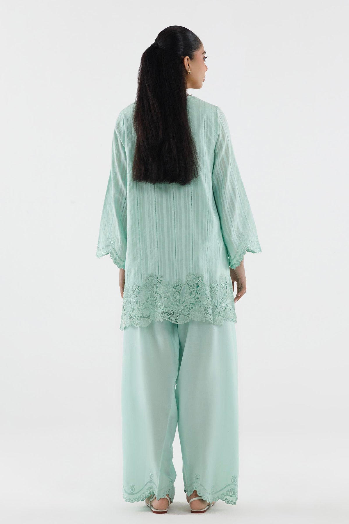 Stitched Embroidered Leno Kara Shirt+ Shalwar