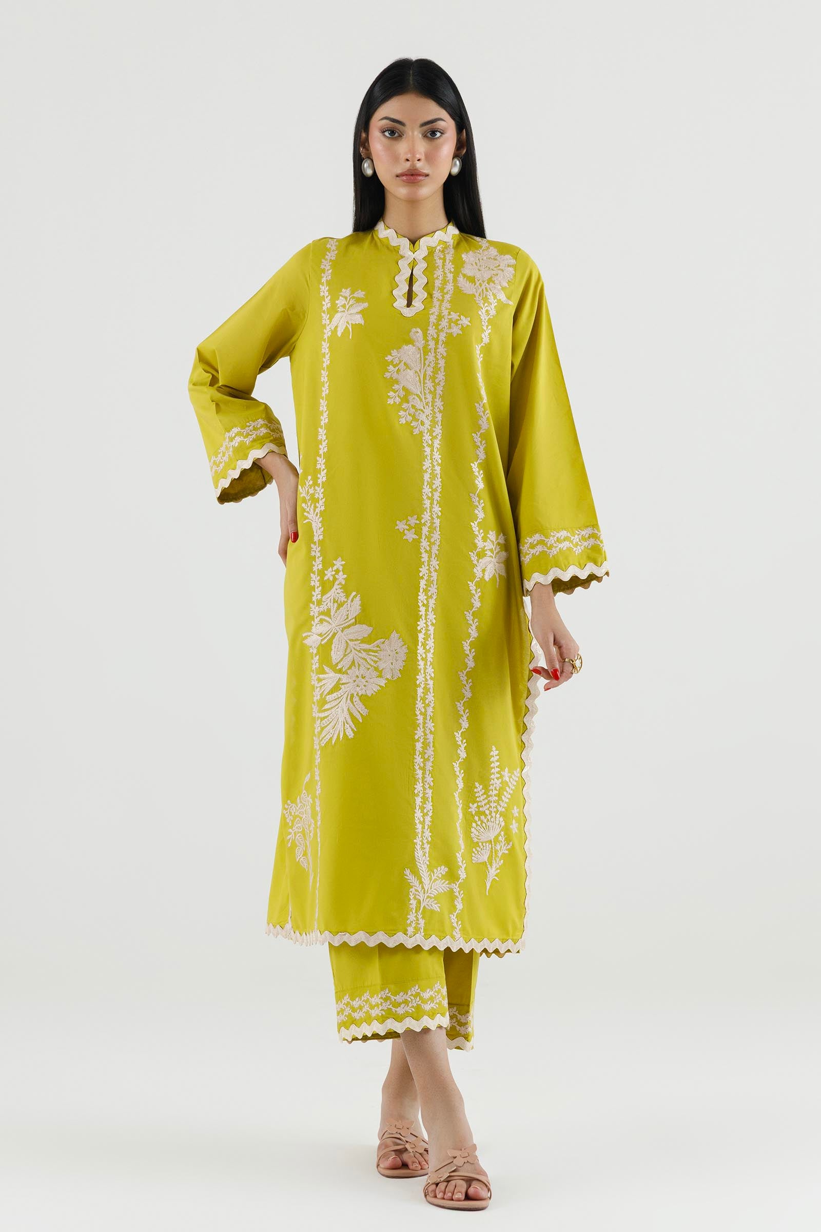 Stitched Embroidered Lawn Shirt+ Culotte Main image