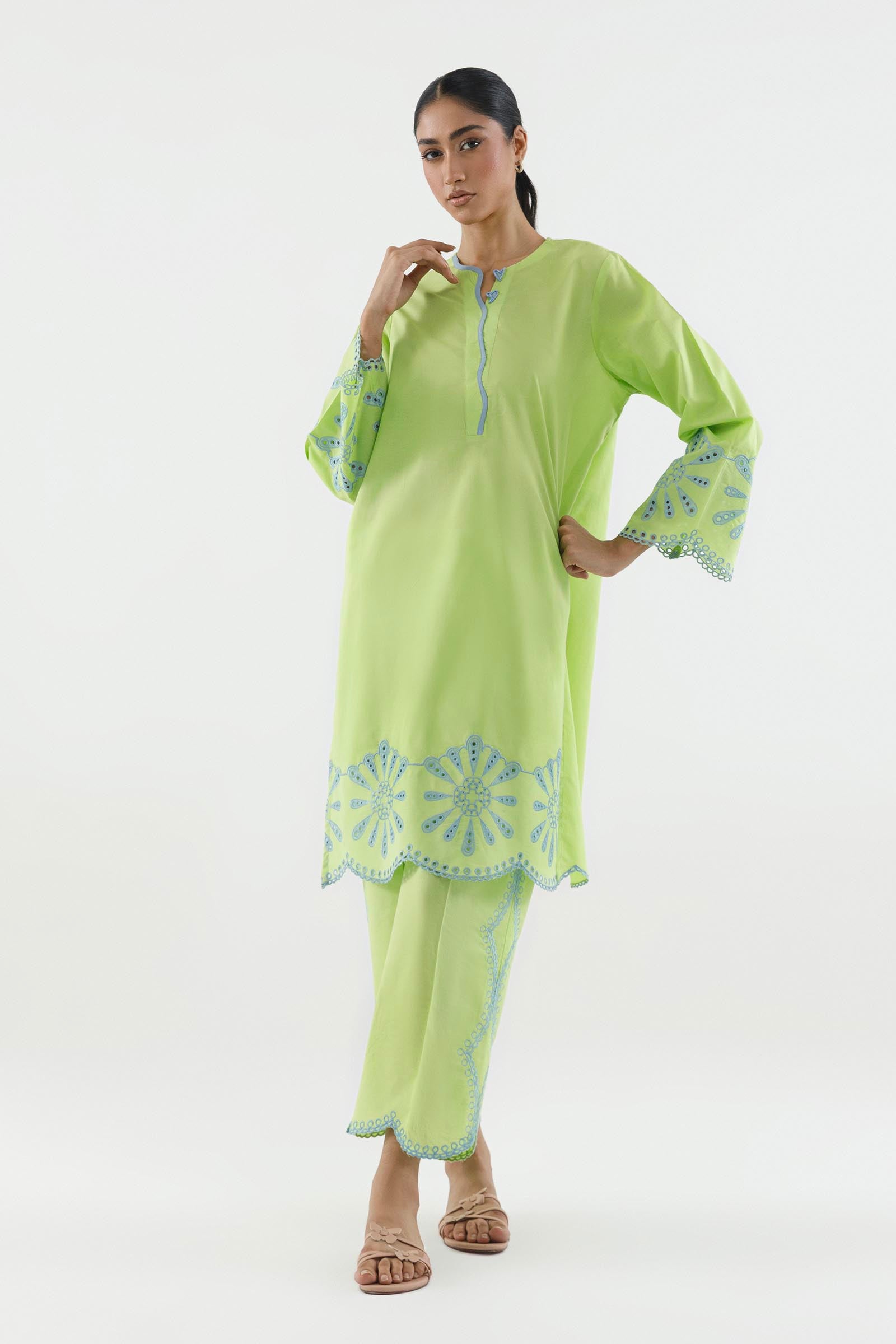 Stitched Embroidered Lawn Shirt+ Culotte Main image