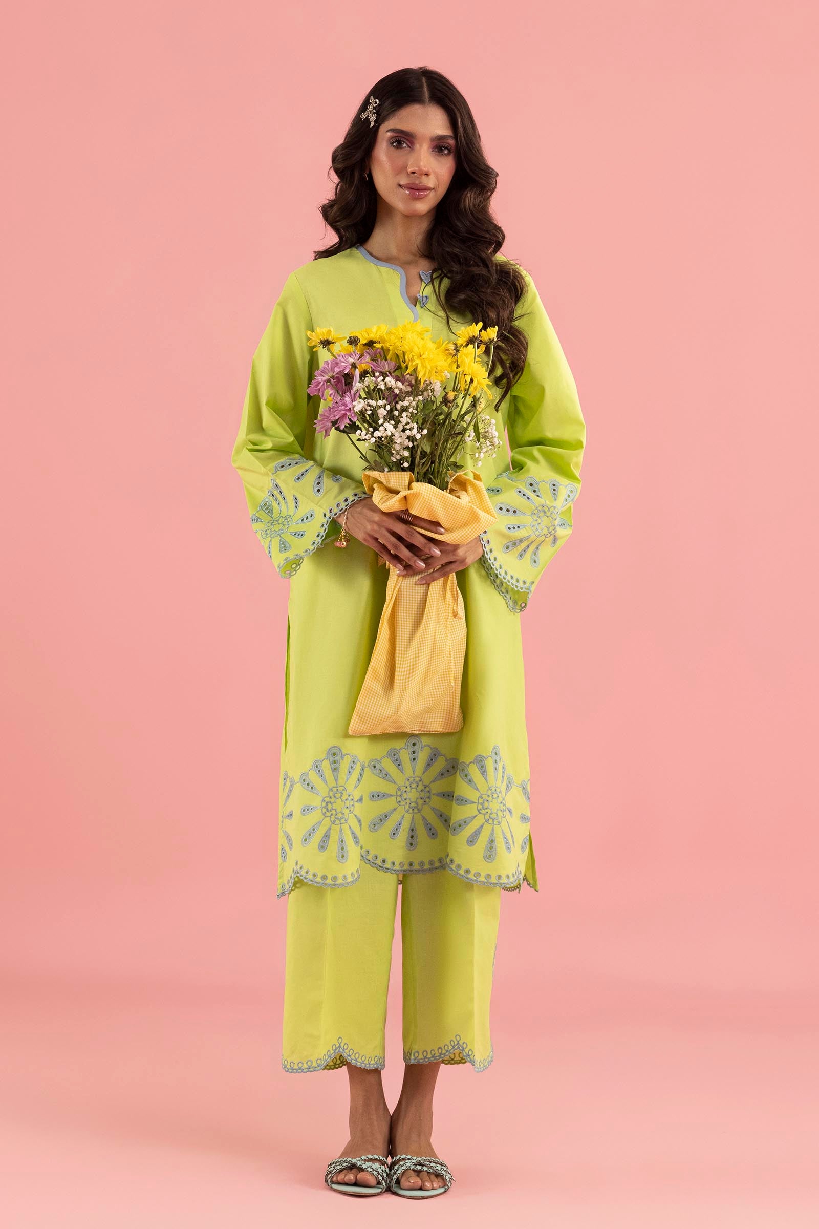 Stitched Embroidered Lawn Shirt+ Culotte Main image
