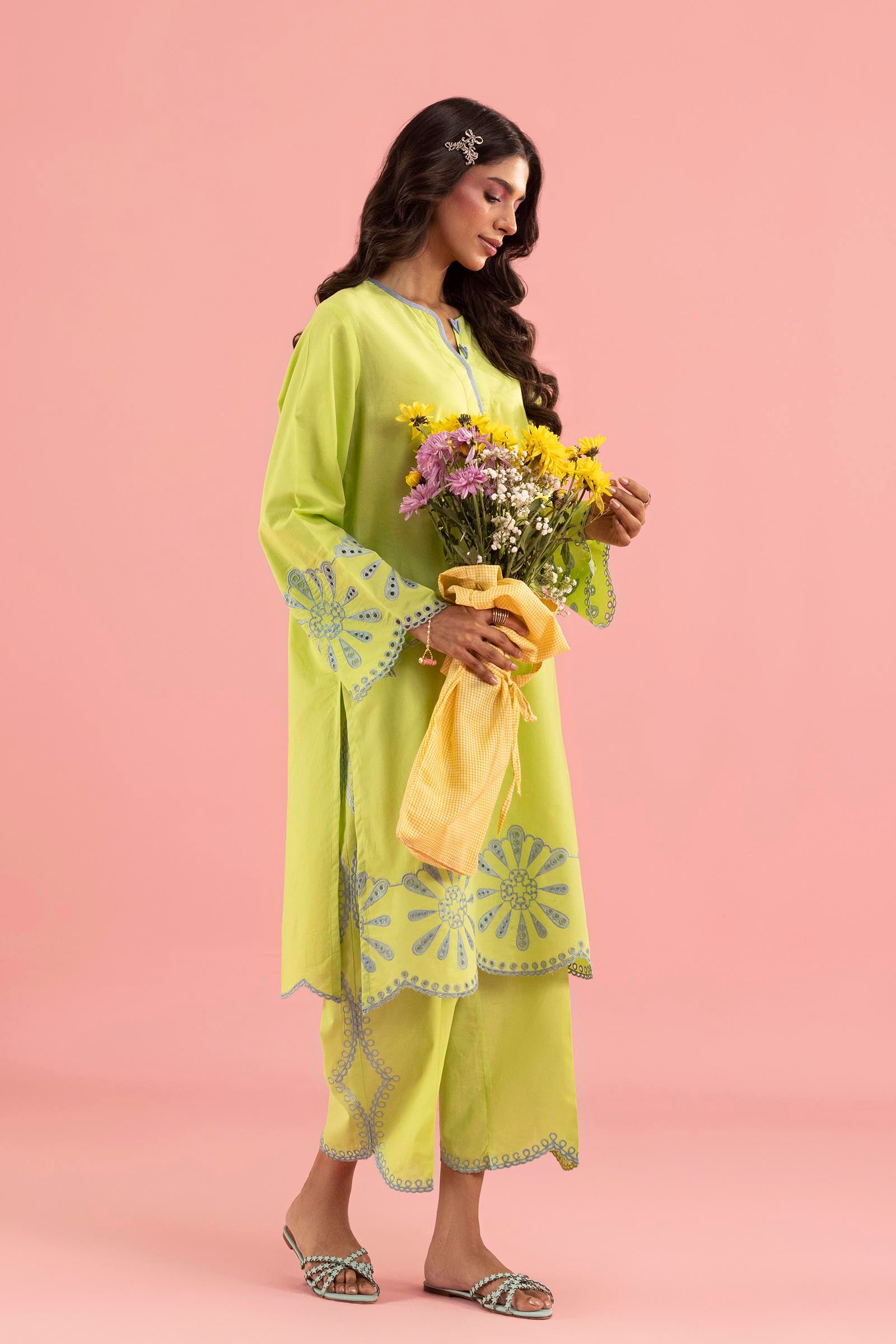 Stitched Embroidered Lawn Shirt+ Culotte Secondary image