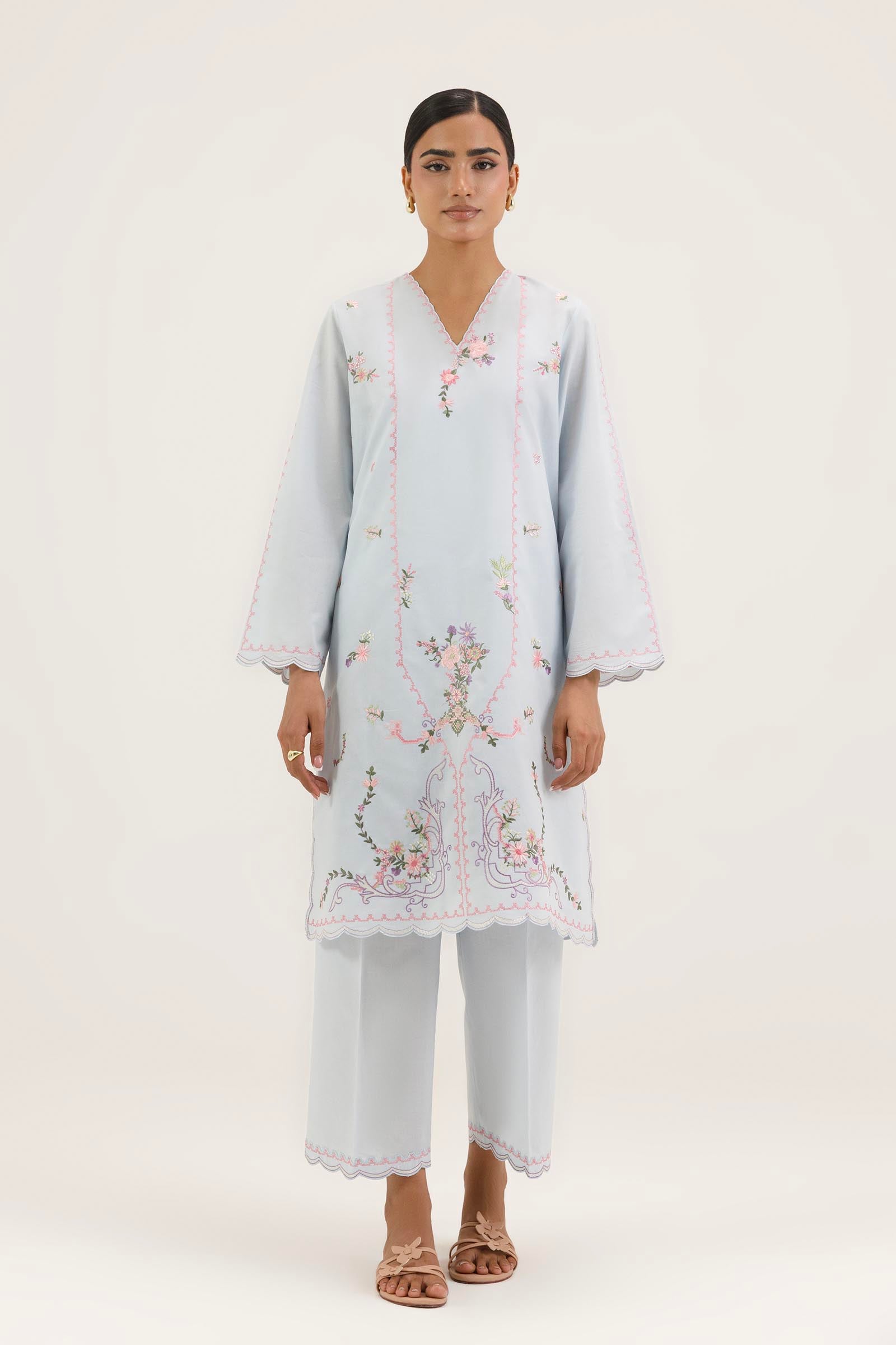 Stitched Embroidered Lawn Shirt+ Culotte Secondary image
