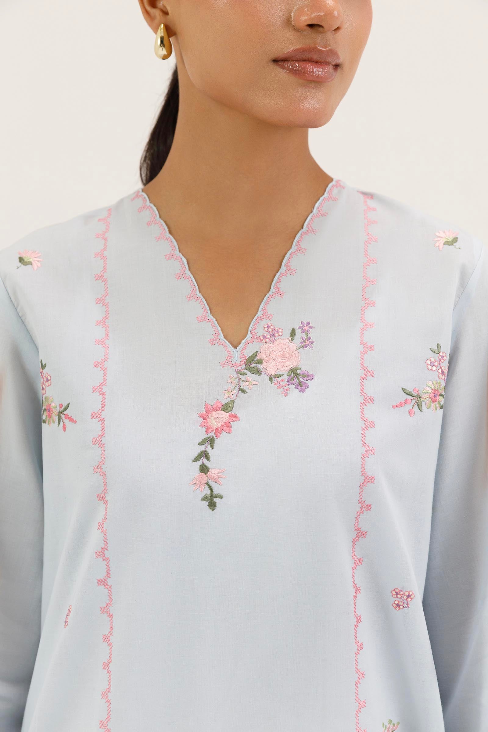 Stitched Embroidered Lawn Shirt+ Culotte Secondary image