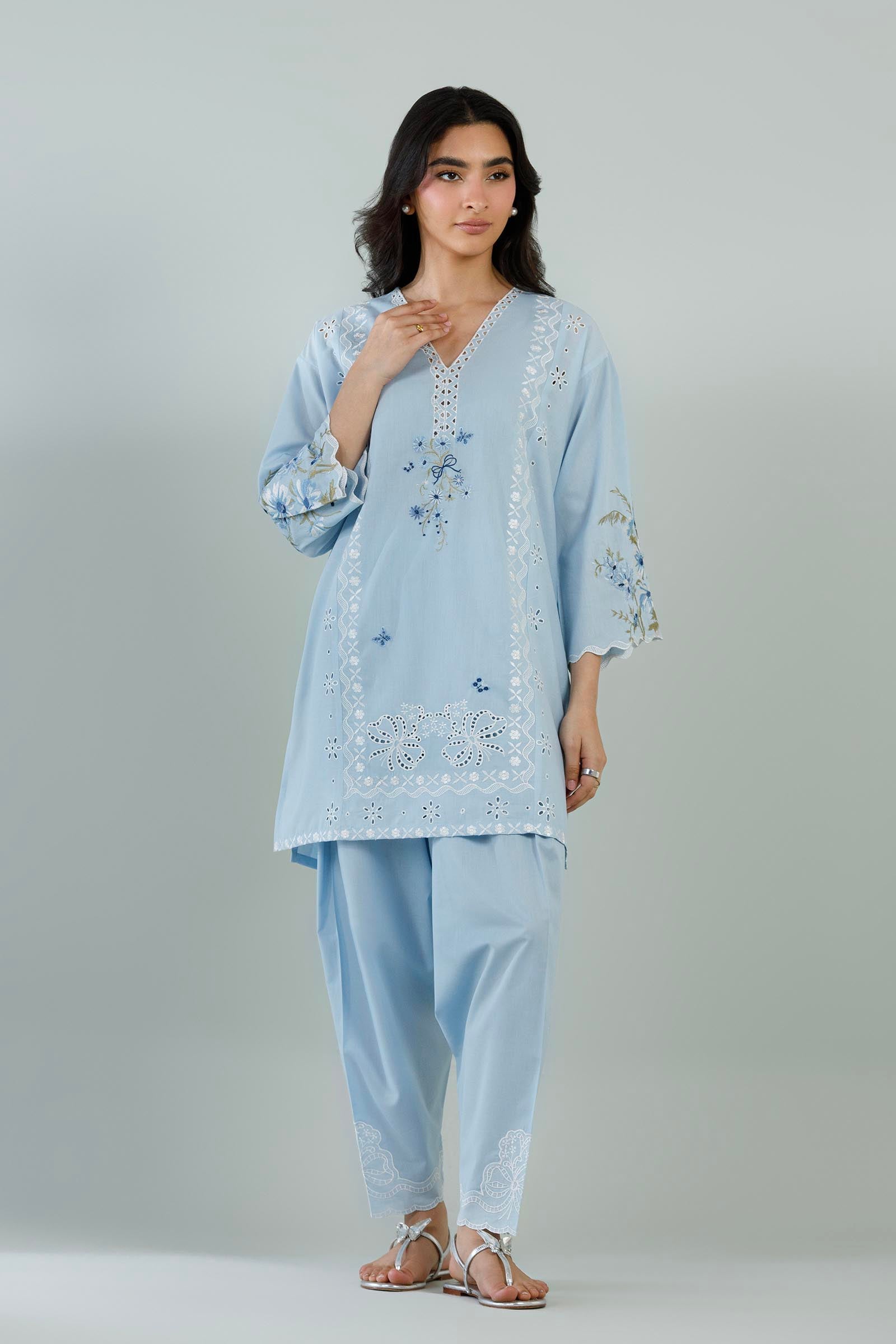 Stitched Embroidered Lawn Shirt+ Shalawar Main image