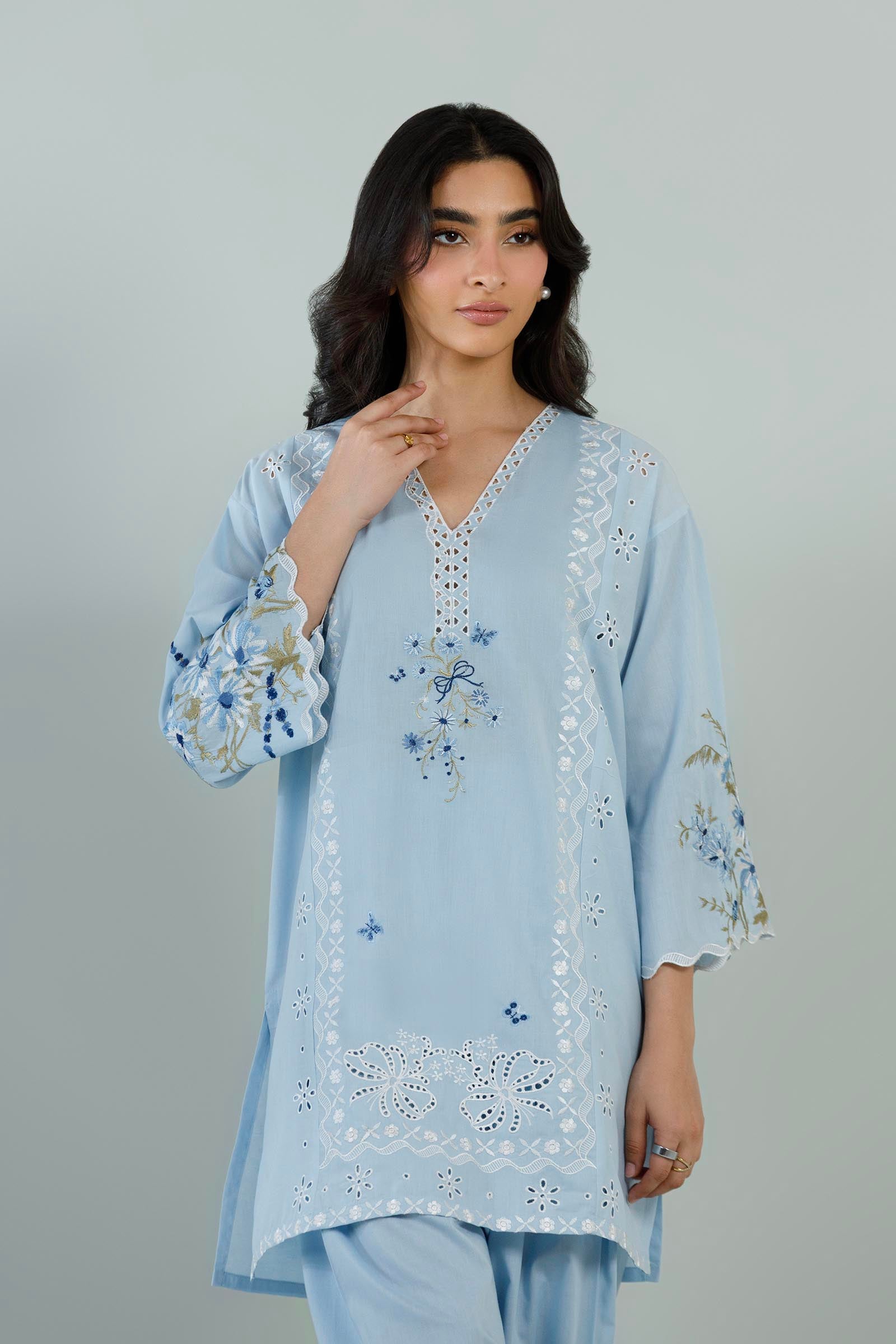 Stitched Embroidered Lawn Shirt+ Shalawar Secondary image