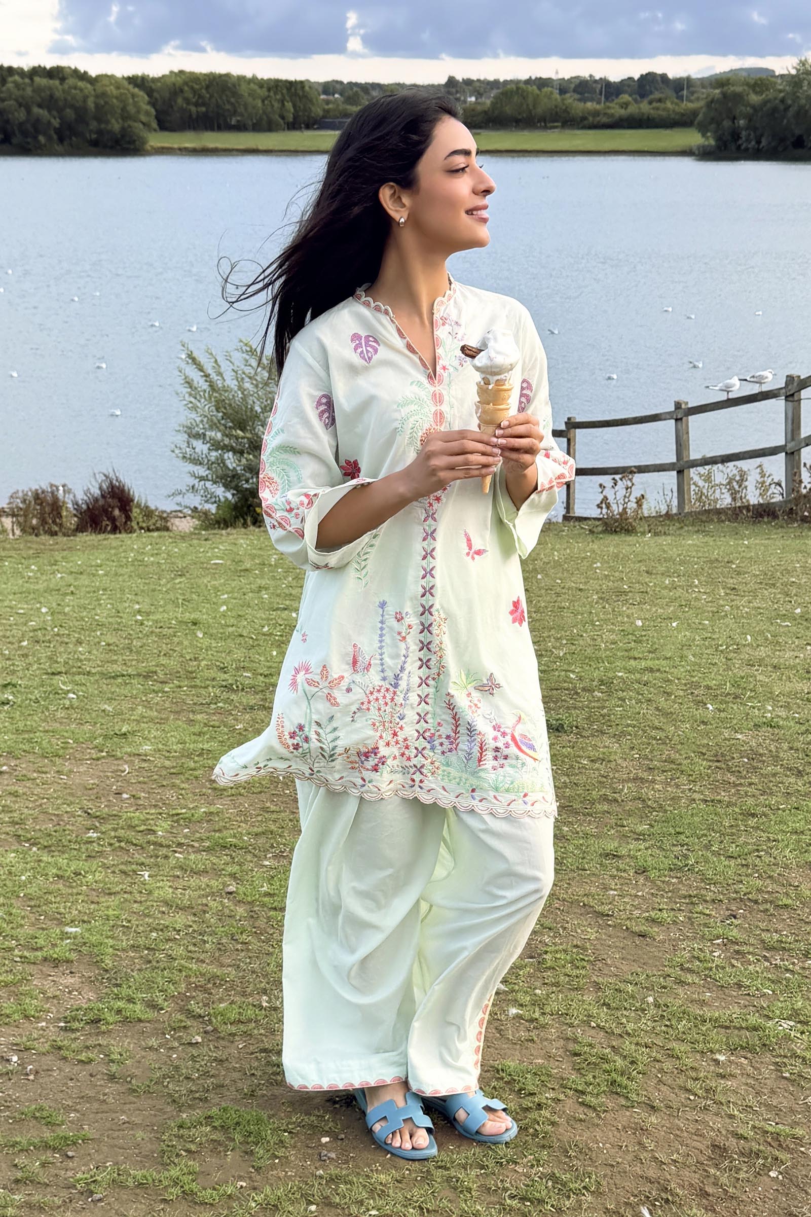 Stitched Embroidered Lawn Shirt+ Shalwar Secondary image