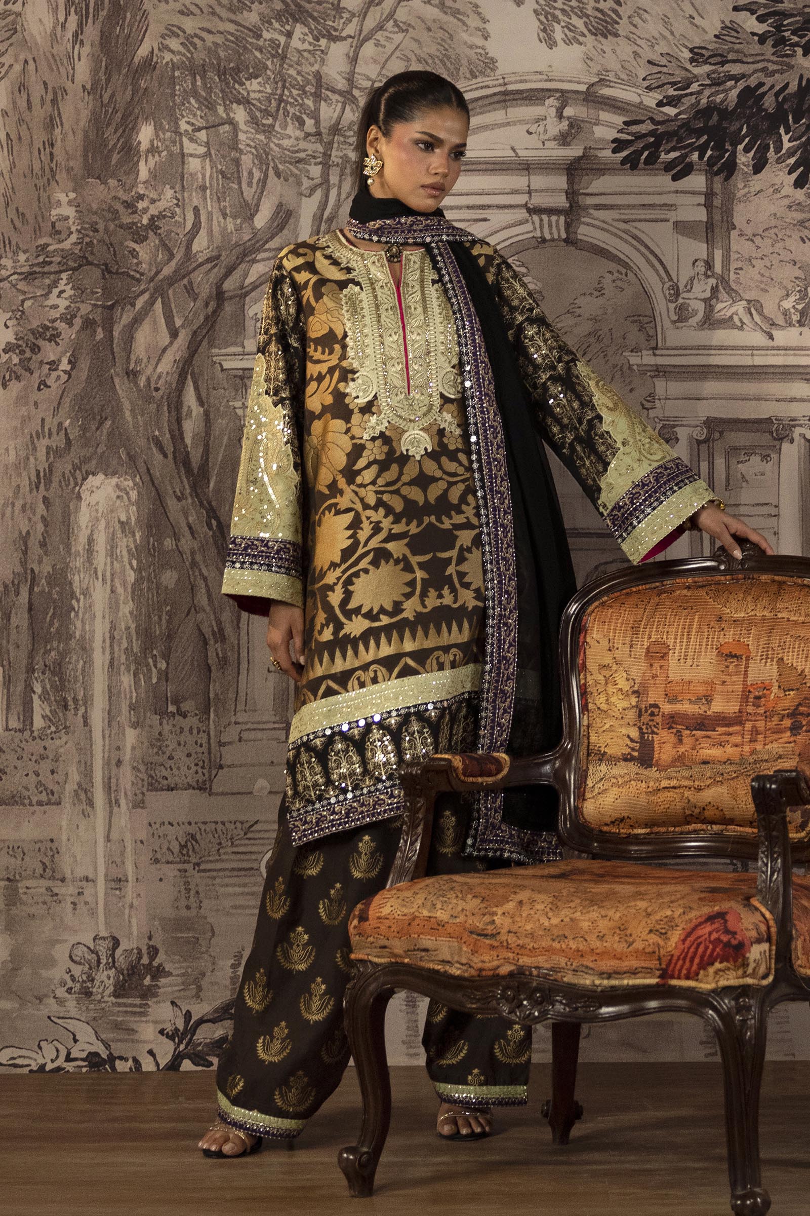 Stitched Embroidered Jacquard Suit Secondary image