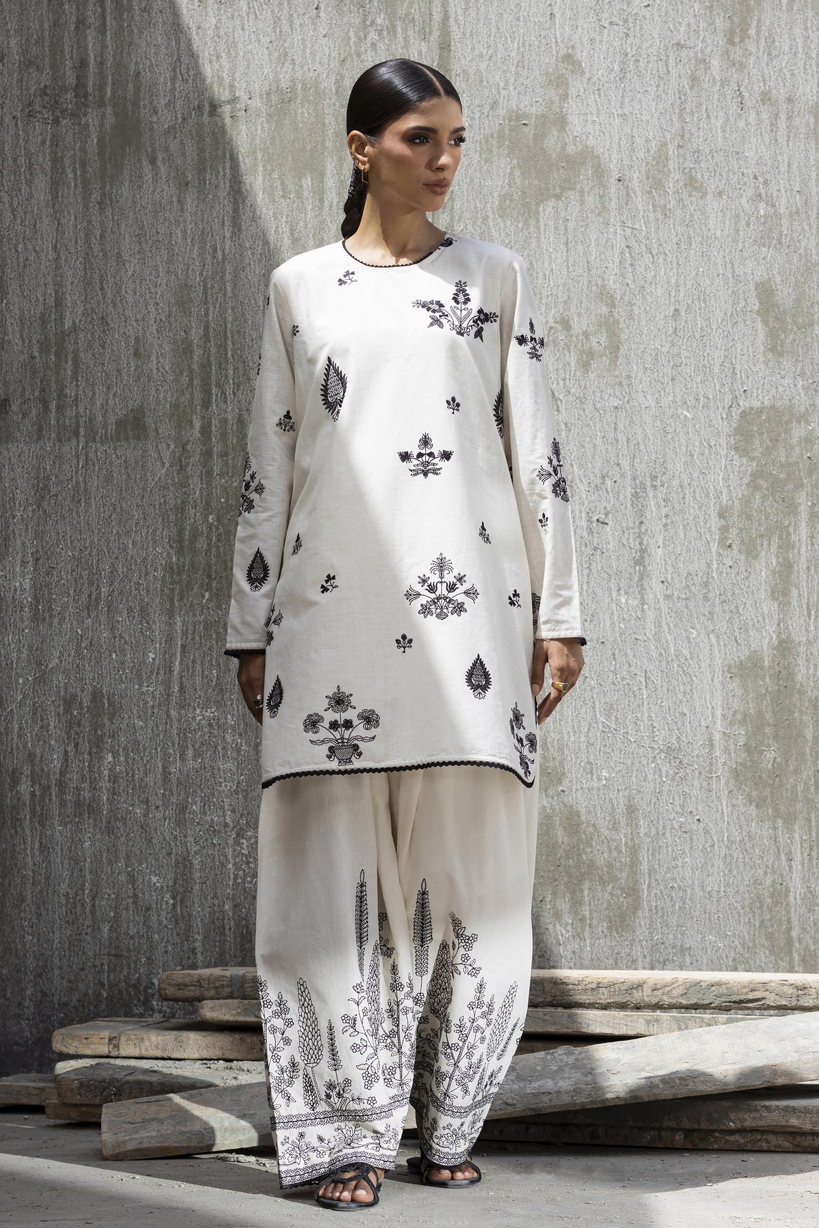 Stitched Embroidered Lawn Shirt+ Culotte