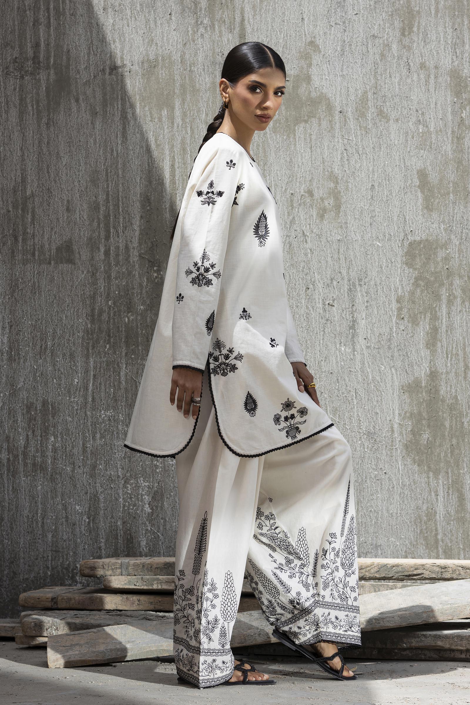 Stitched Embroidered Lawn Shirt+ Culotte