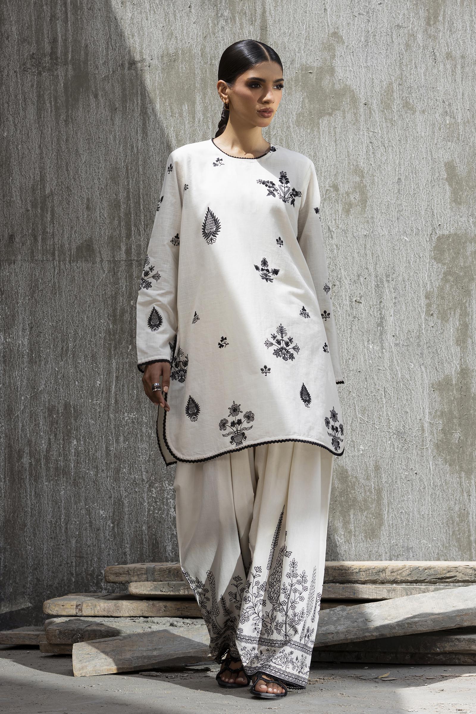 Stitched Embroidered Lawn Shirt+ Culotte