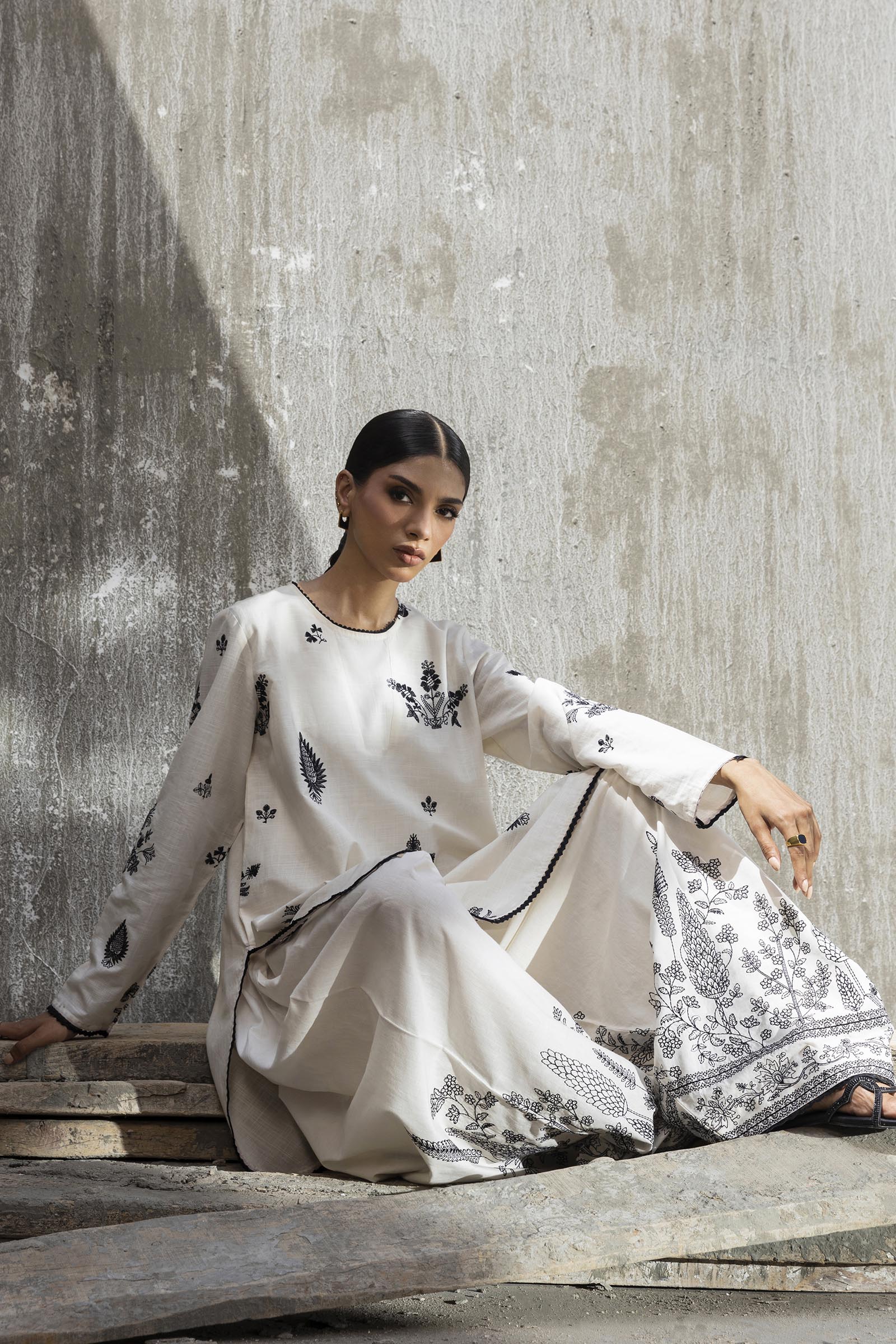 Stitched Embroidered Lawn Shirt+ Culotte