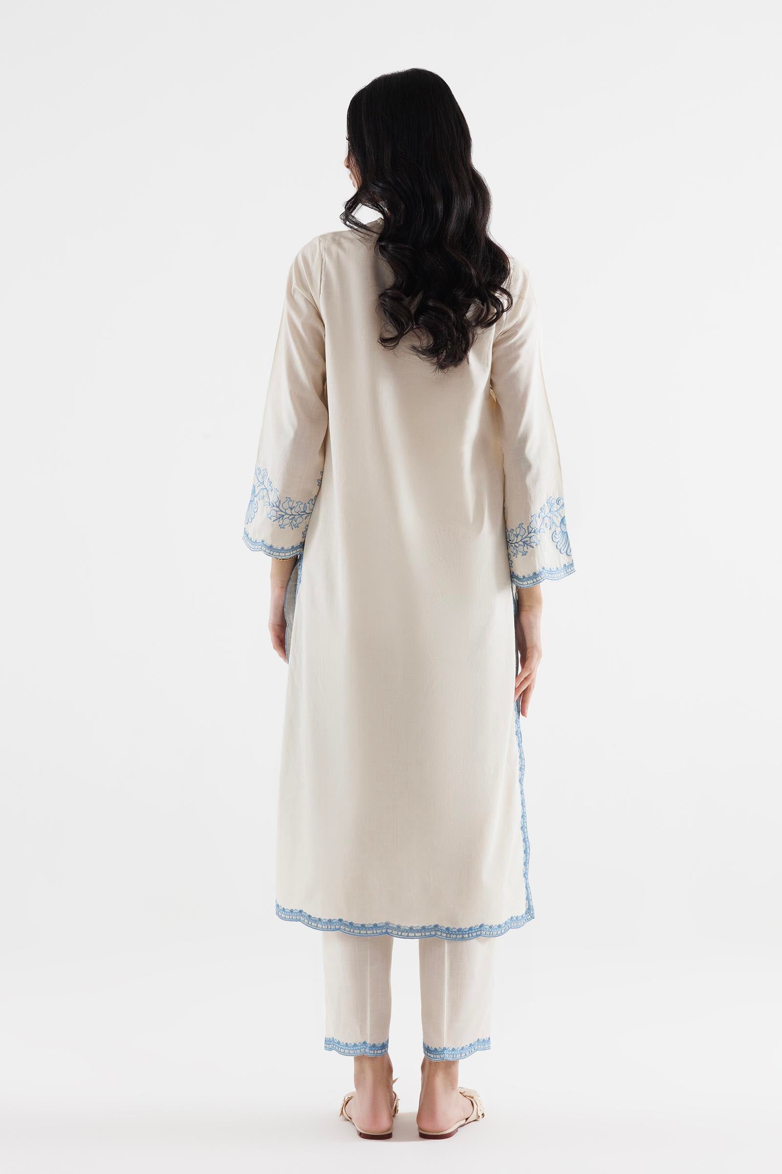 Stitched Embroidered Slub Lawn Shirt+ Culotte