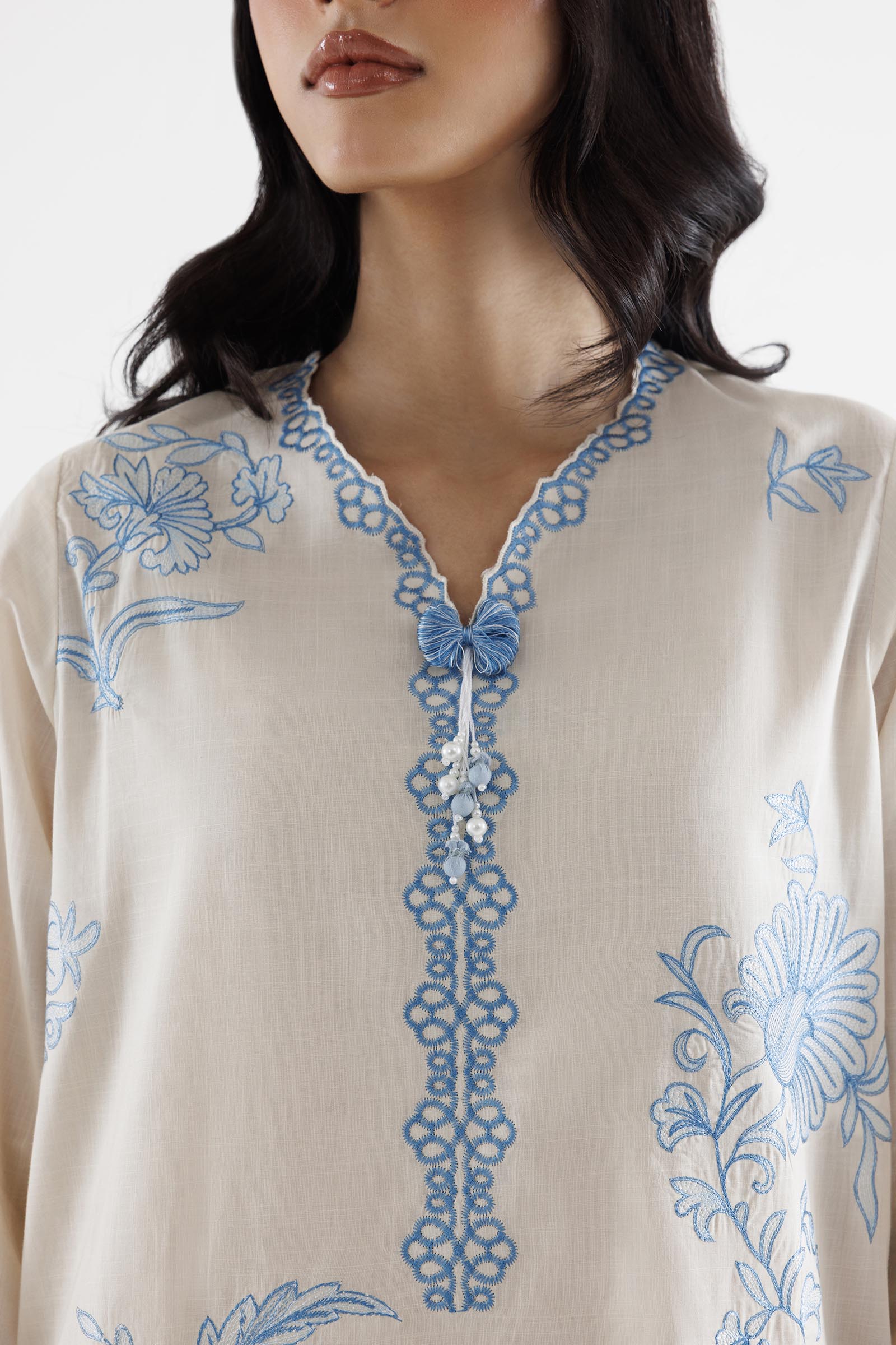 Stitched Embroidered Slub Lawn Shirt+ Culotte