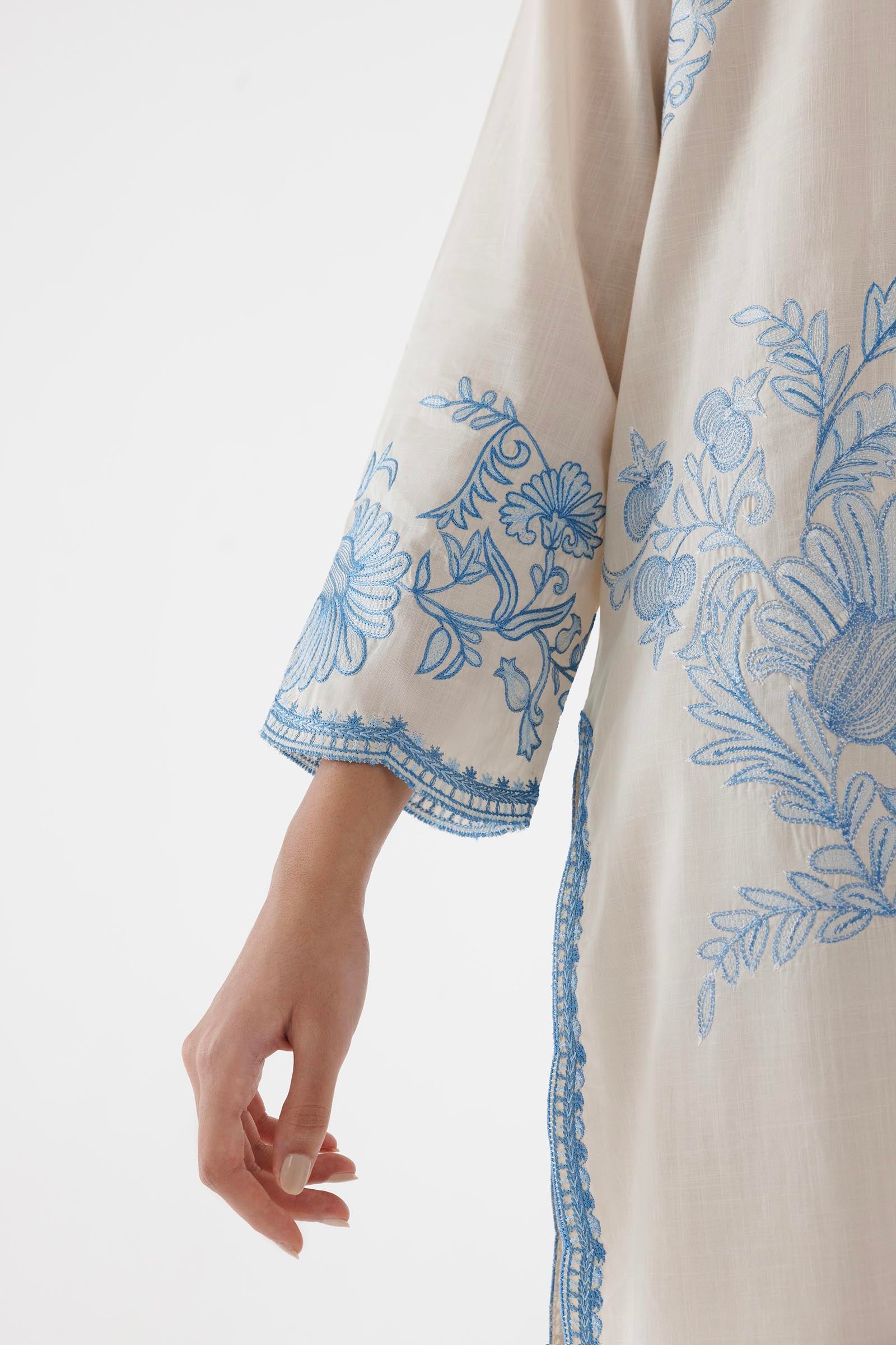 Stitched Embroidered Slub Lawn Shirt+ Culotte