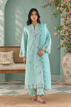 Stitched Embroidered Slub Lawn Suit