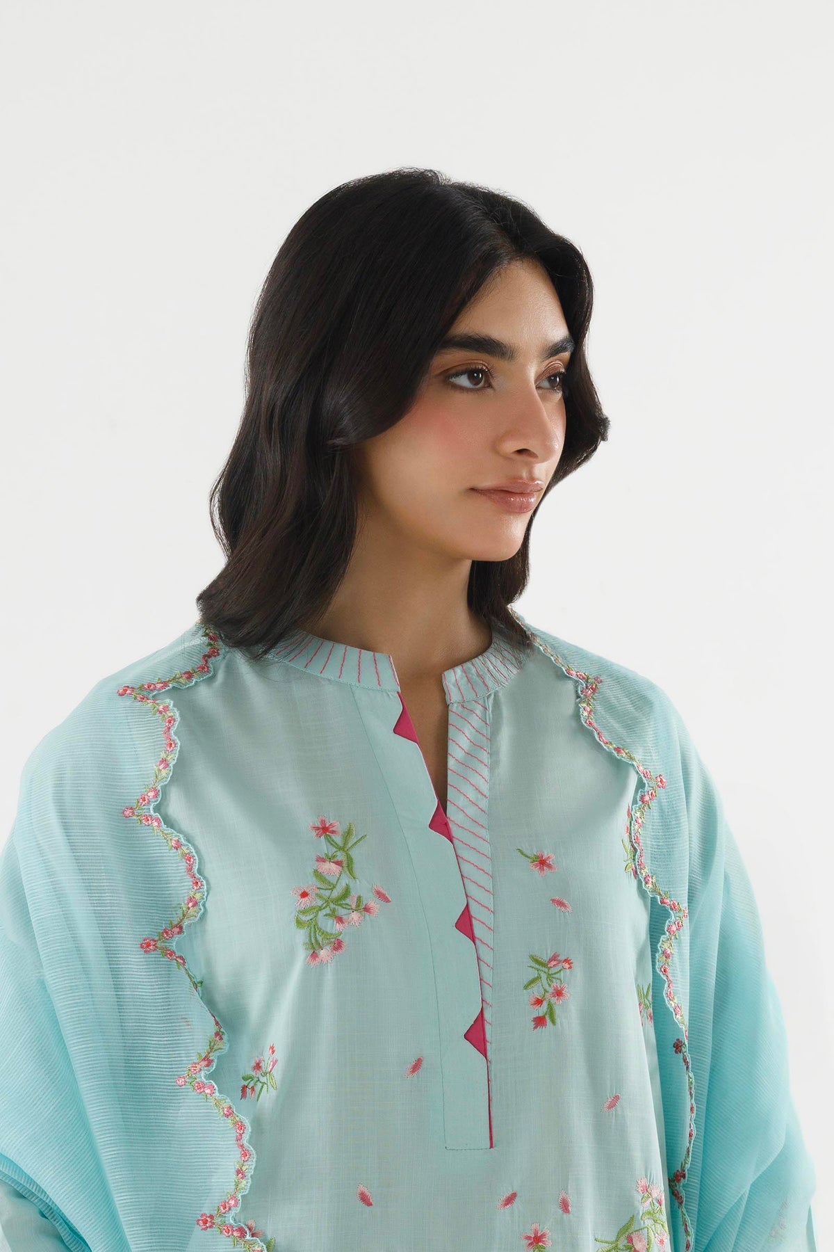Stitched Embroidered Slub Lawn Suit