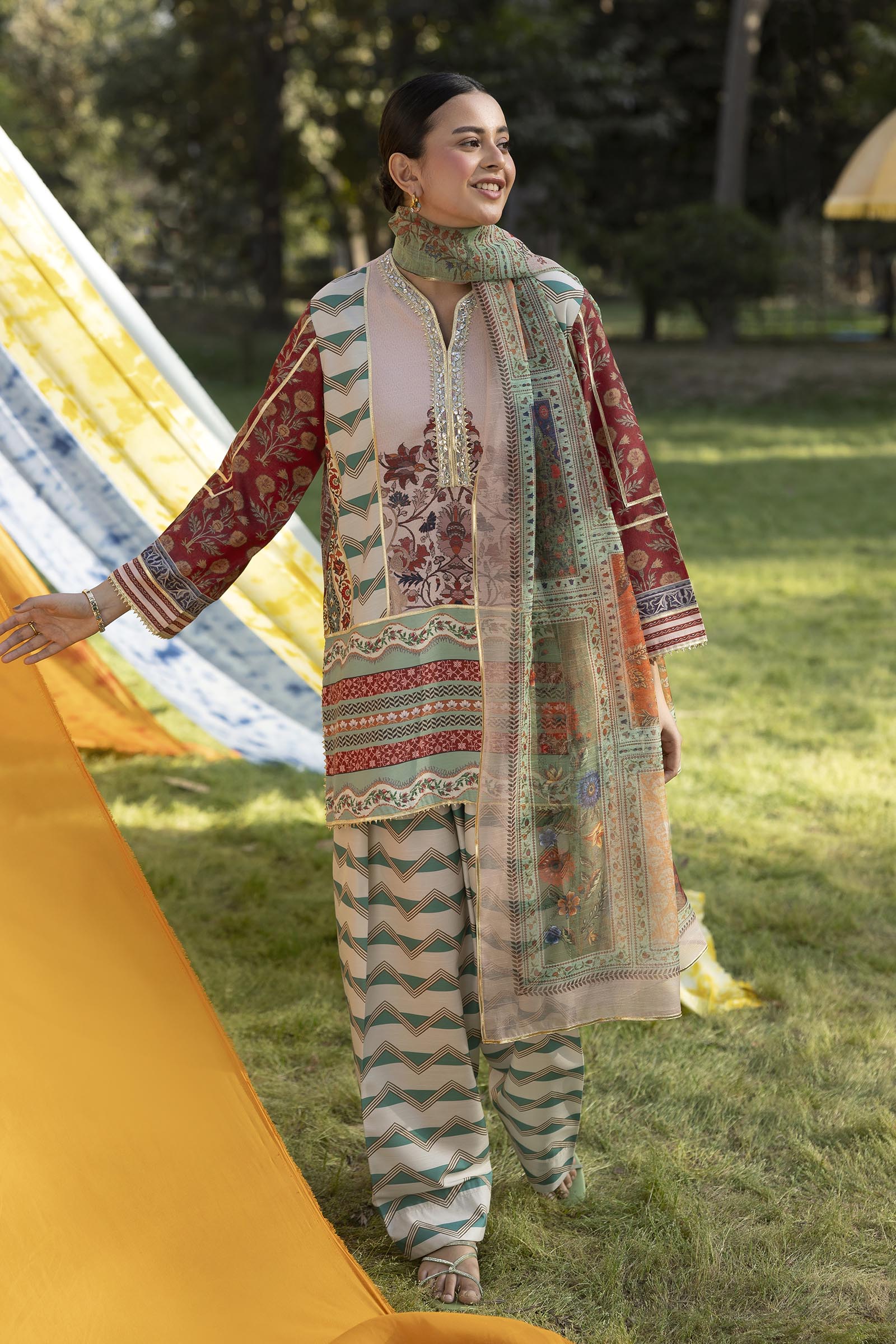 Stitched Embroidered Raw Silk Suit Main image