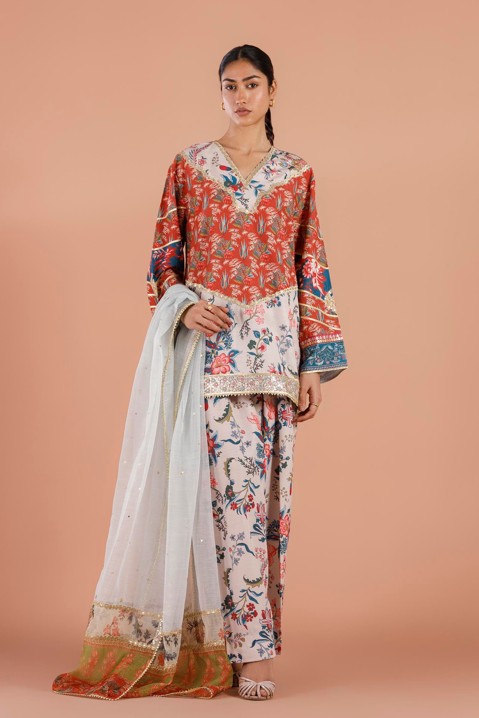 Stitched Embroidered Raw Silk Suit Secondary image