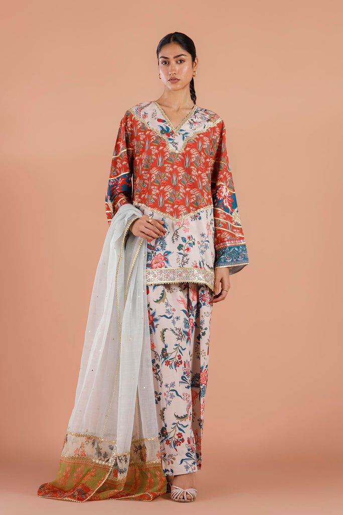 Stitched Embroidered Raw Silk Suit