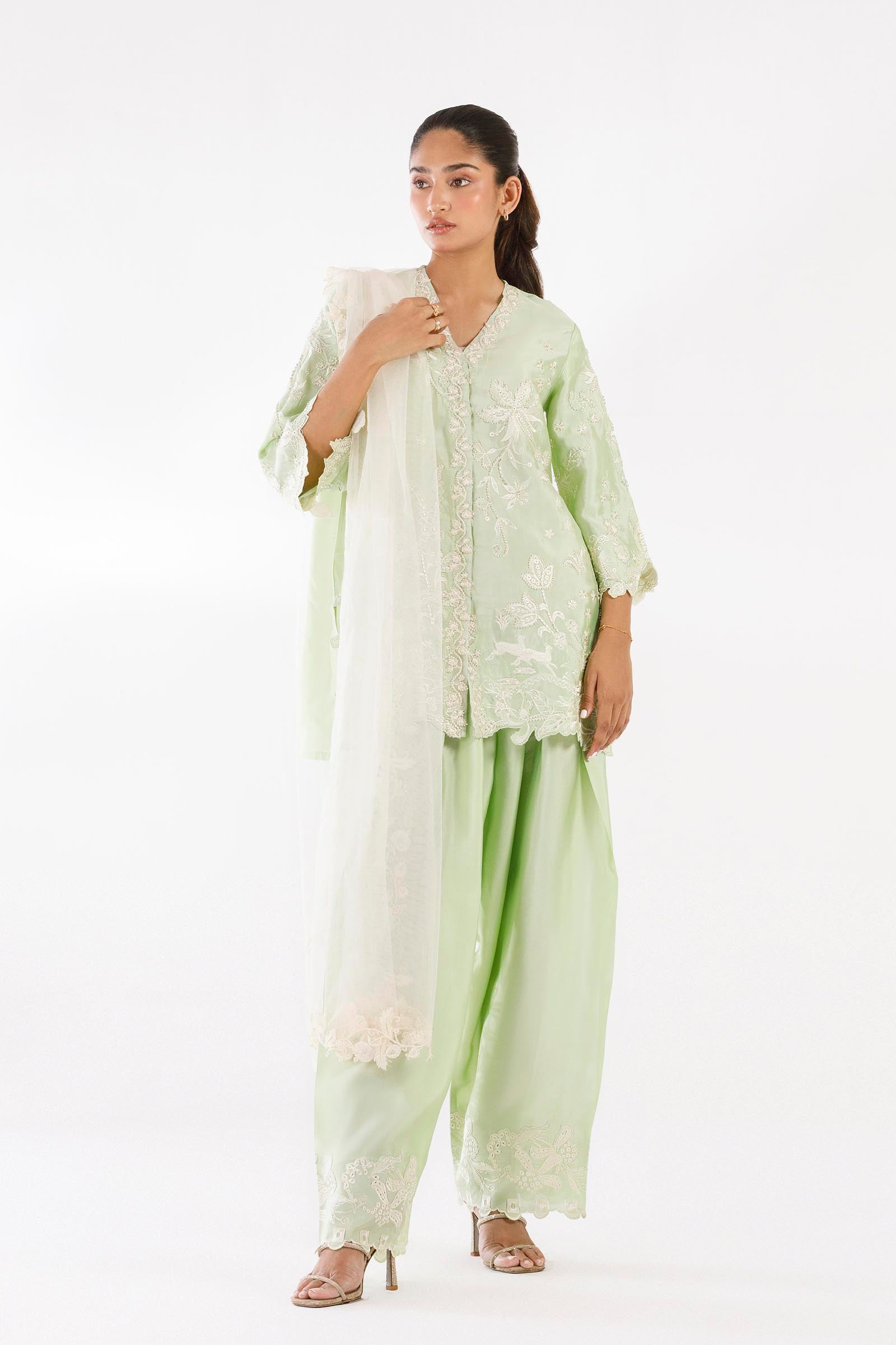 Stitched Embroidered Sheesha Silk Shirt+ Shalwar Main image