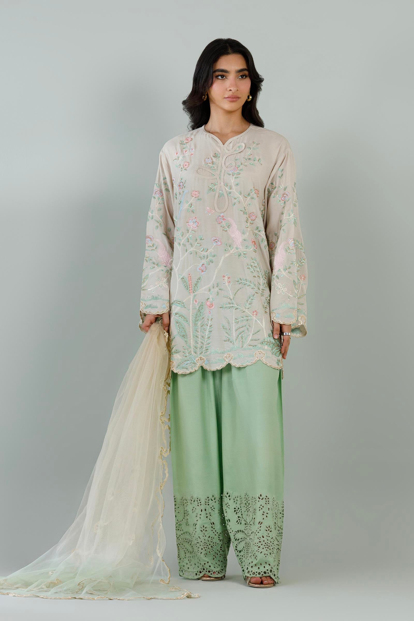 Stitched Embroidered Raw Silk Suit Main image