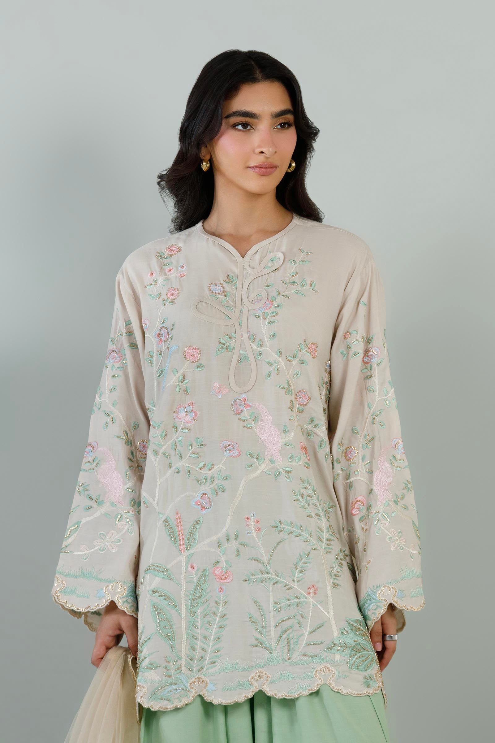 Stitched Embroidered Raw Silk Suit Secondary image