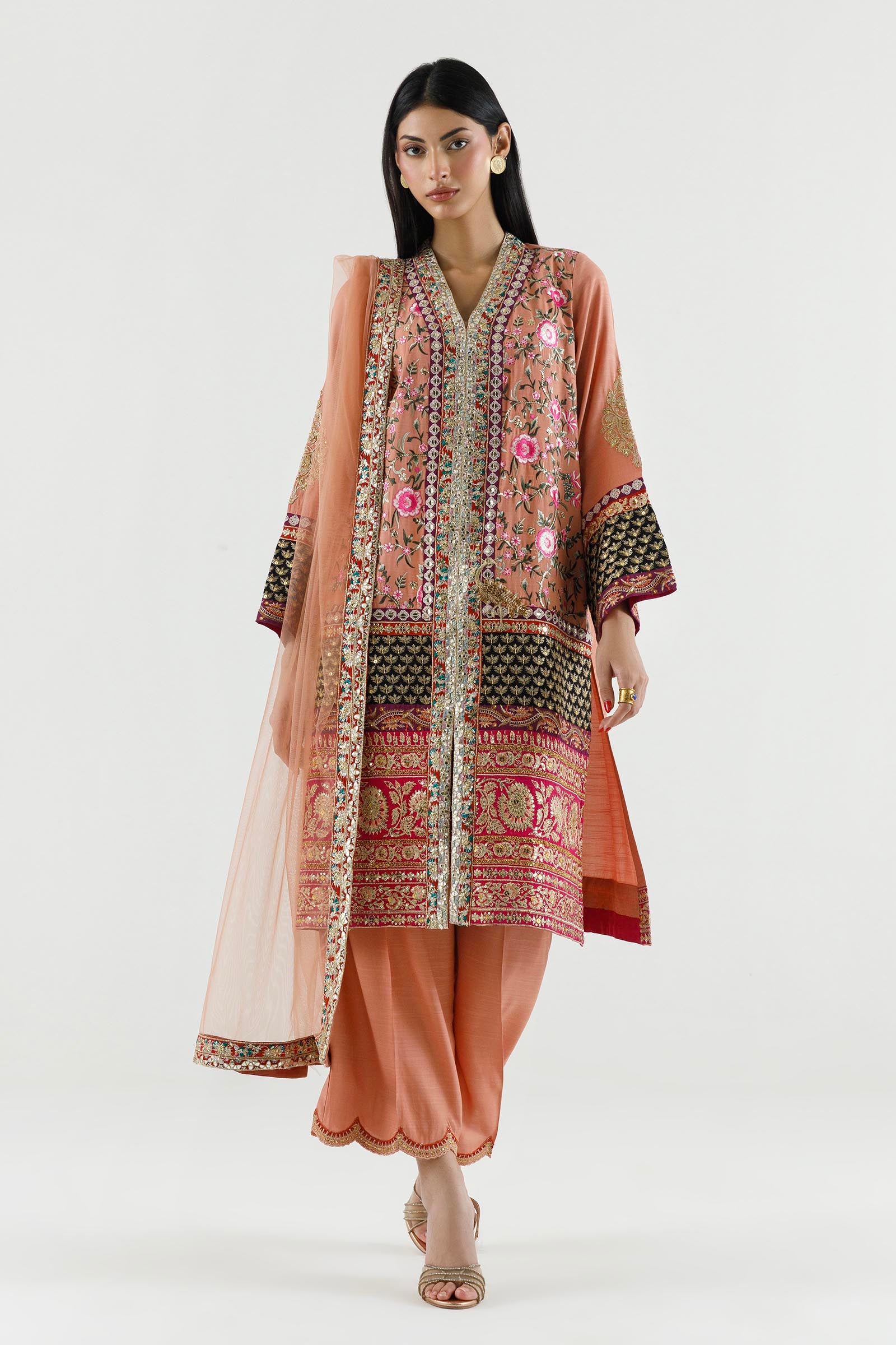 Stitched Embroidered Raw Silk Suit Main image