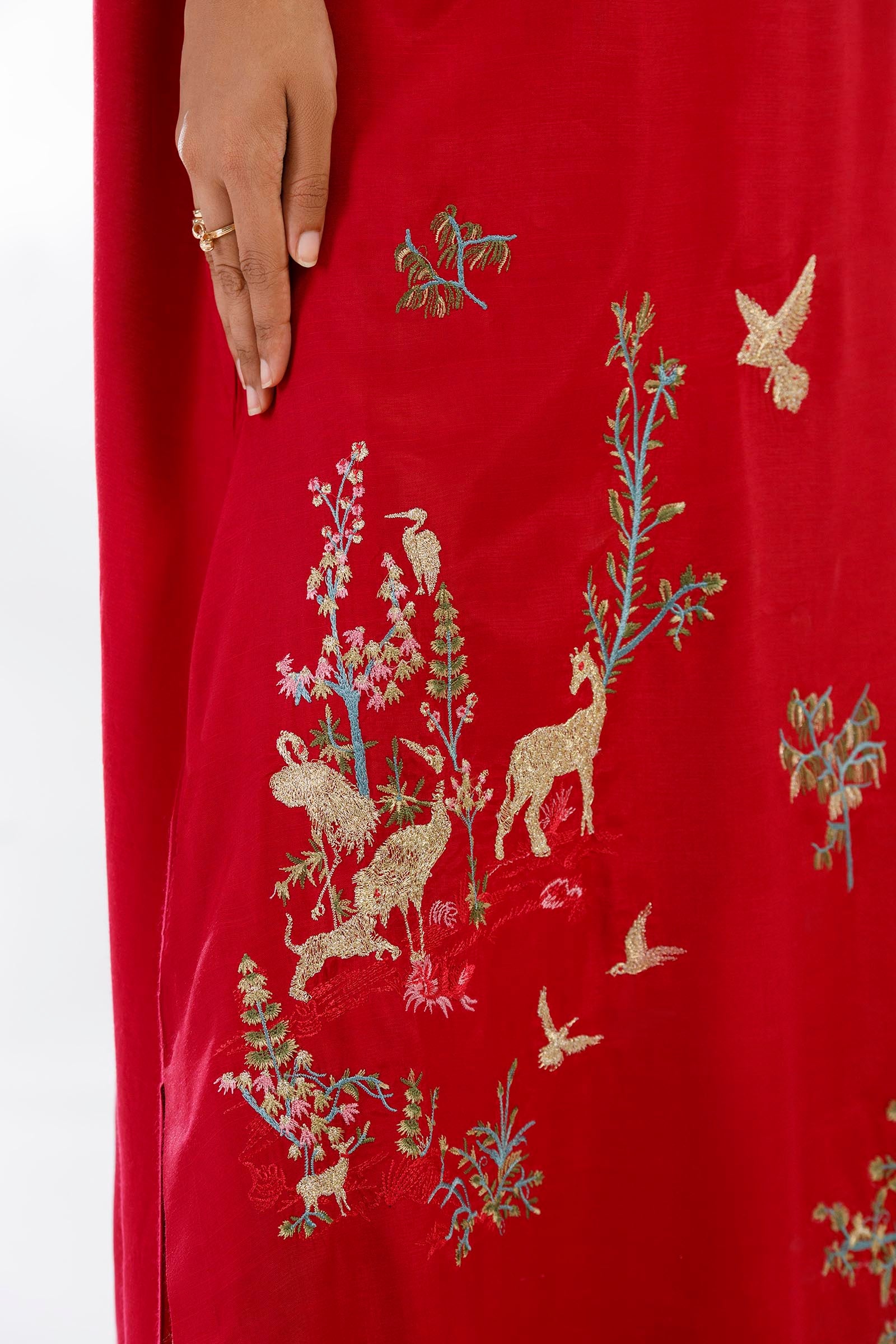 Stitched Embroidered Raw Silk Shirt