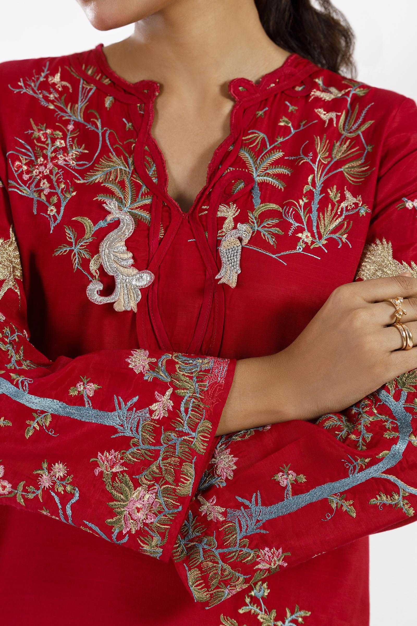 Stitched Embroidered Raw Silk Shirt