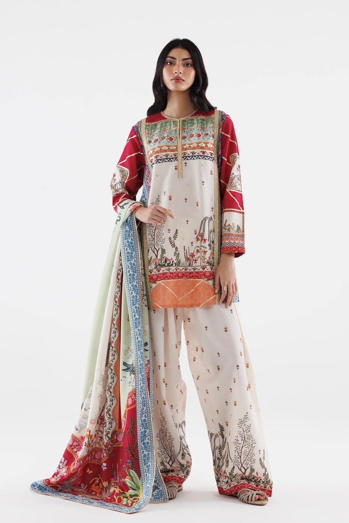 Stitched Embroidered Raw Silk Suit