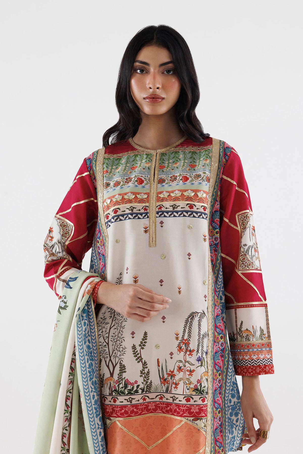Stitched Embroidered Raw Silk Suit