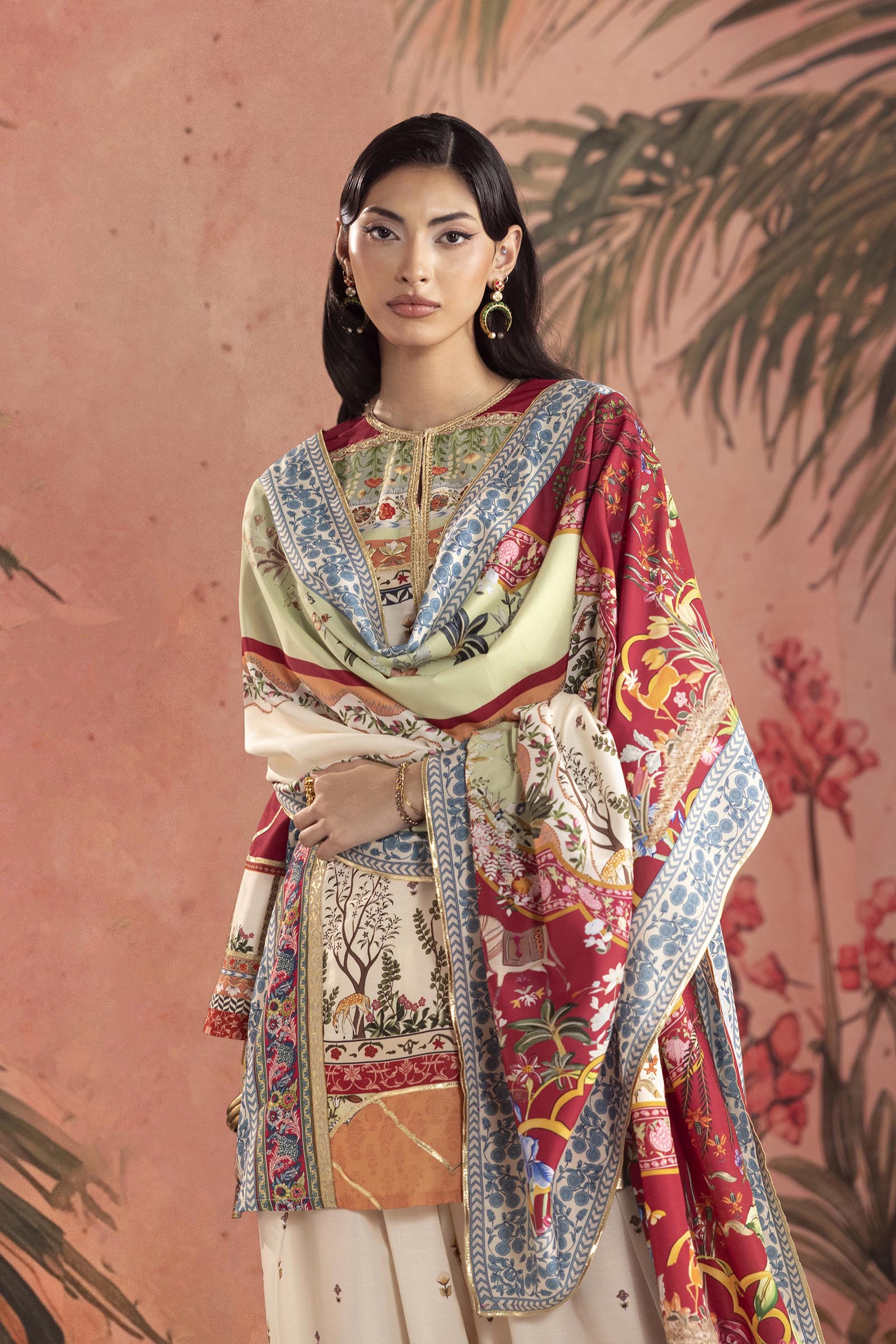 Stitched Embroidered Raw Silk Suit Secondary image