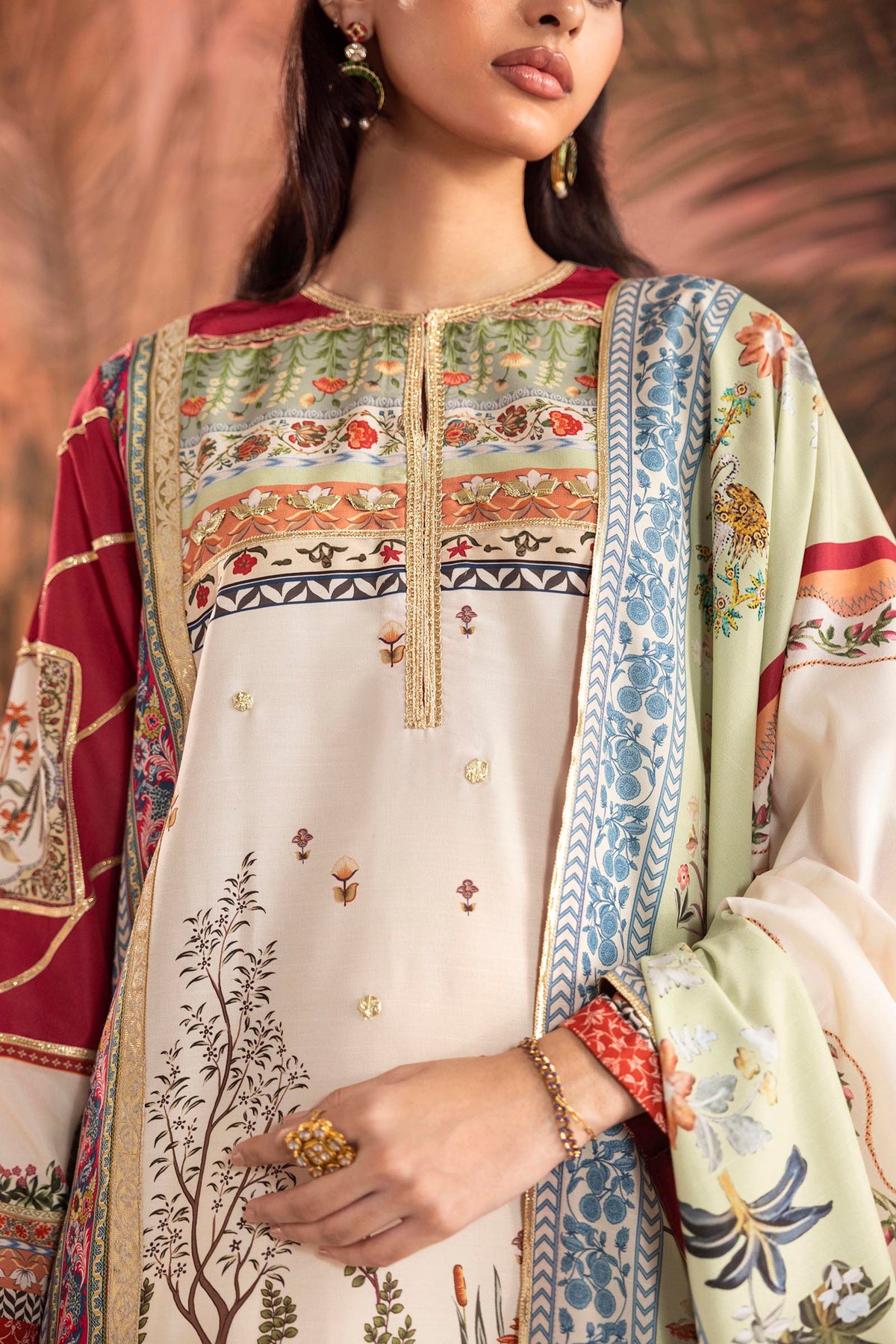 Stitched Embroidered Raw Silk Suit