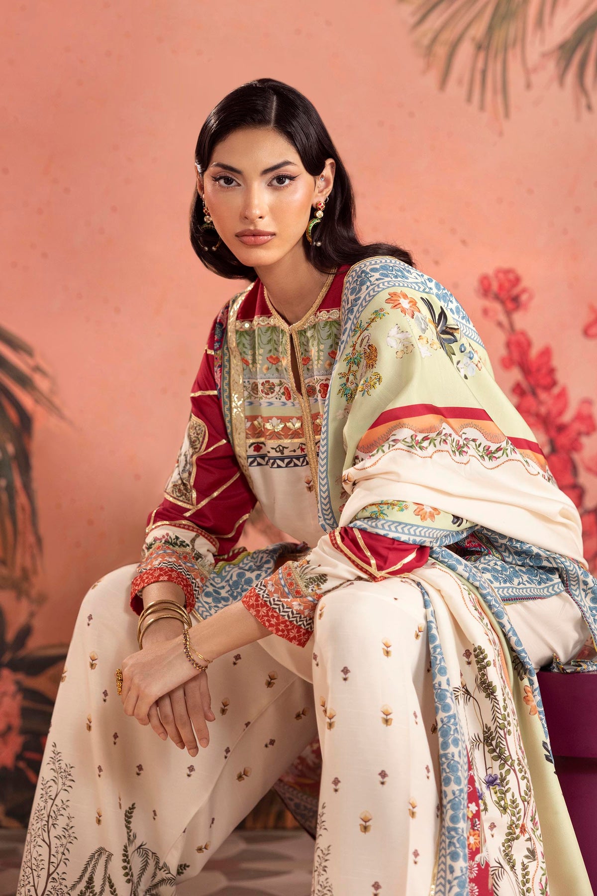 Stitched Embroidered Raw Silk Suit