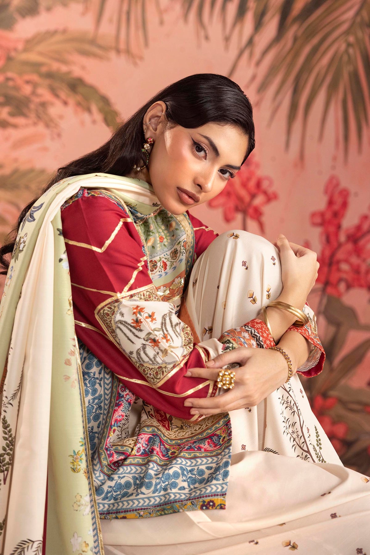 Stitched Embroidered Raw Silk Suit
