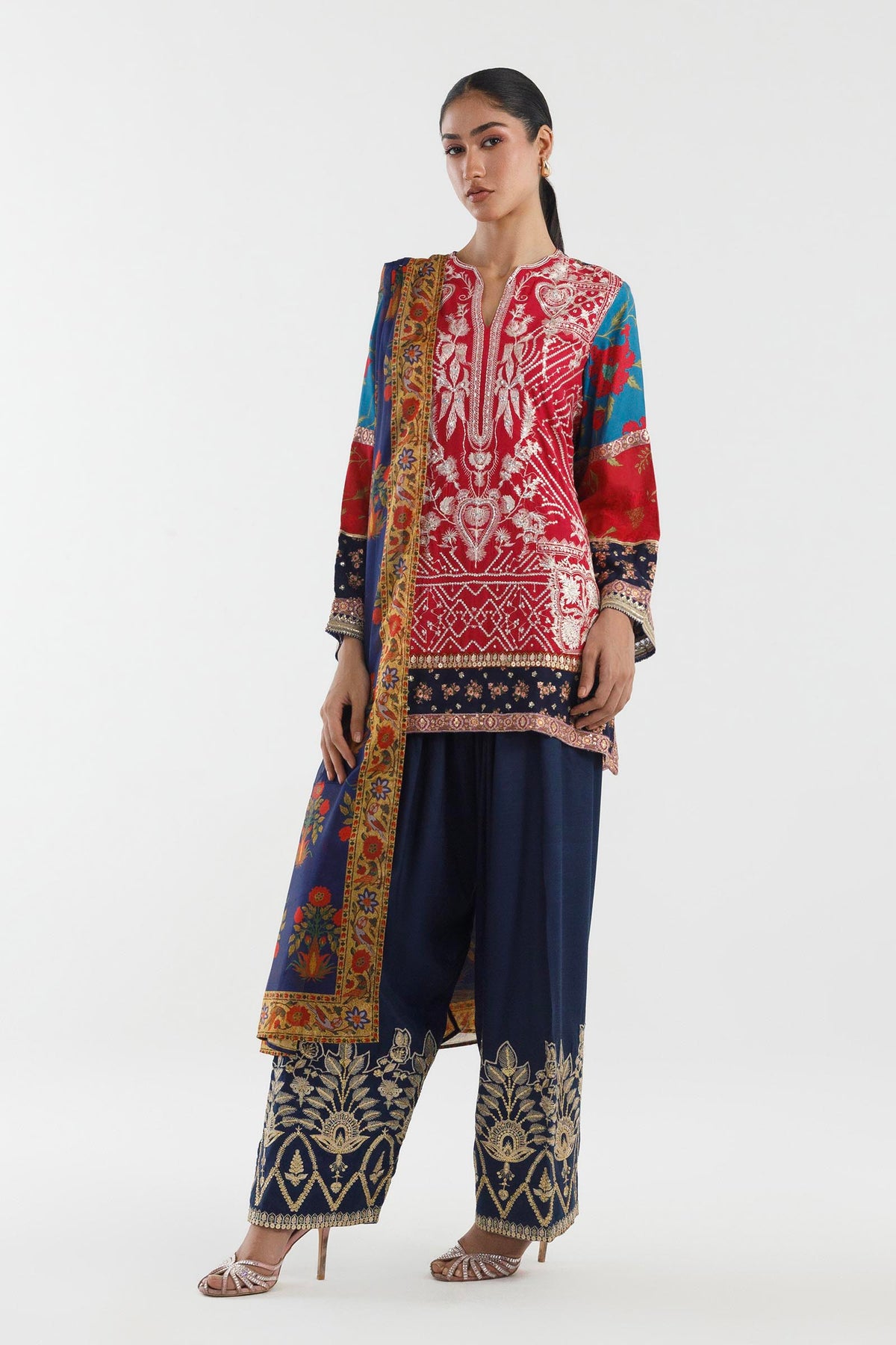 Stitched Embroidered Raw Silk Suit Main image