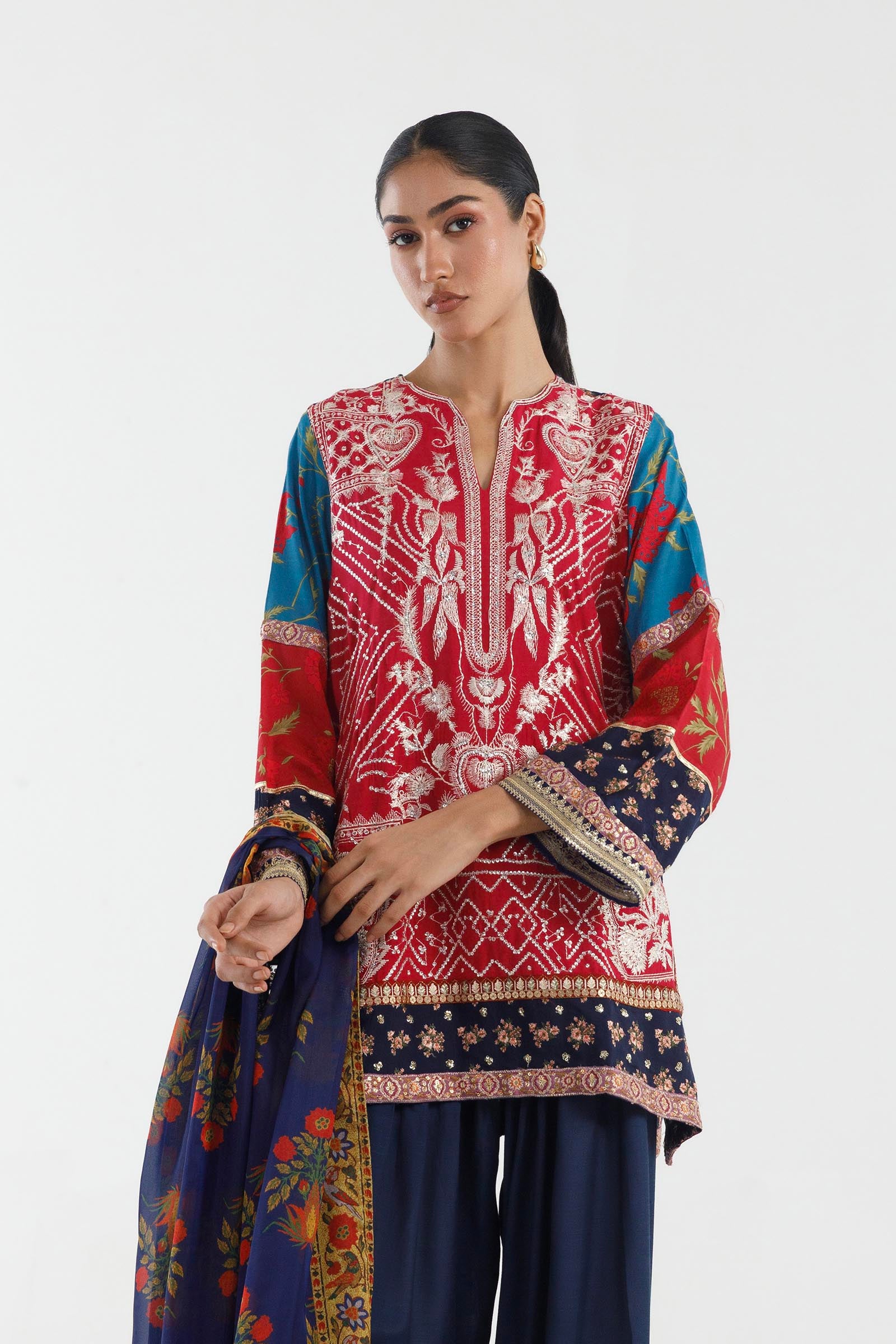 Stitched Embroidered Raw Silk Suit Secondary image