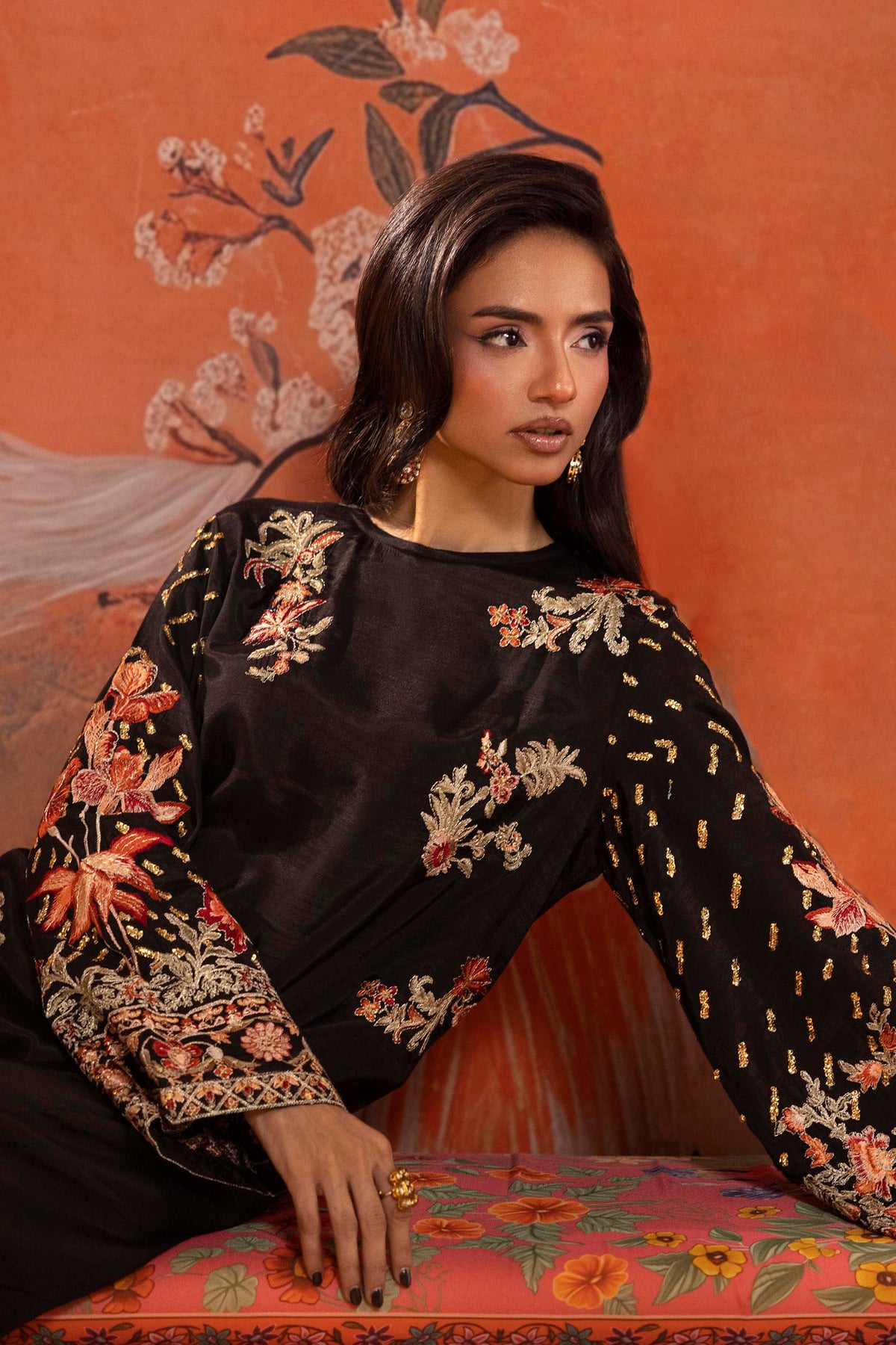 Stitched Embroidered Raw Silk Shirt