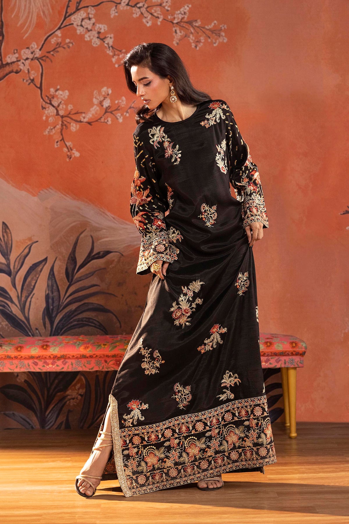 Stitched Embroidered Raw Silk Shirt