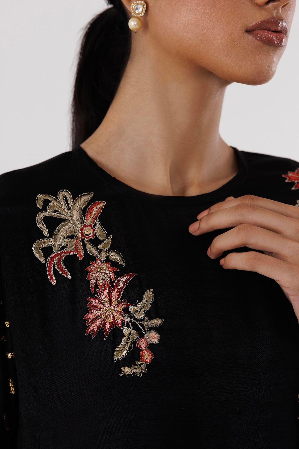 Stitched Embroidered Raw Silk Shirt