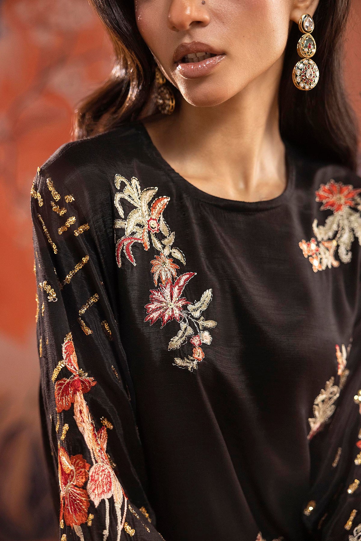 Stitched Embroidered Raw Silk Shirt