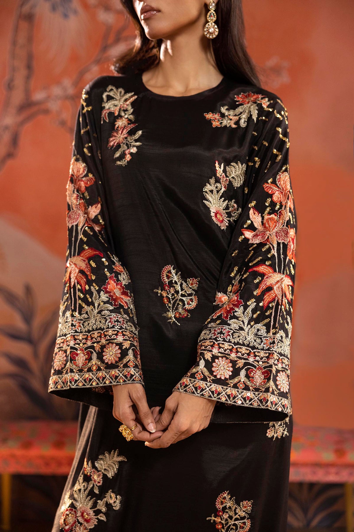 Stitched Embroidered Raw Silk Shirt