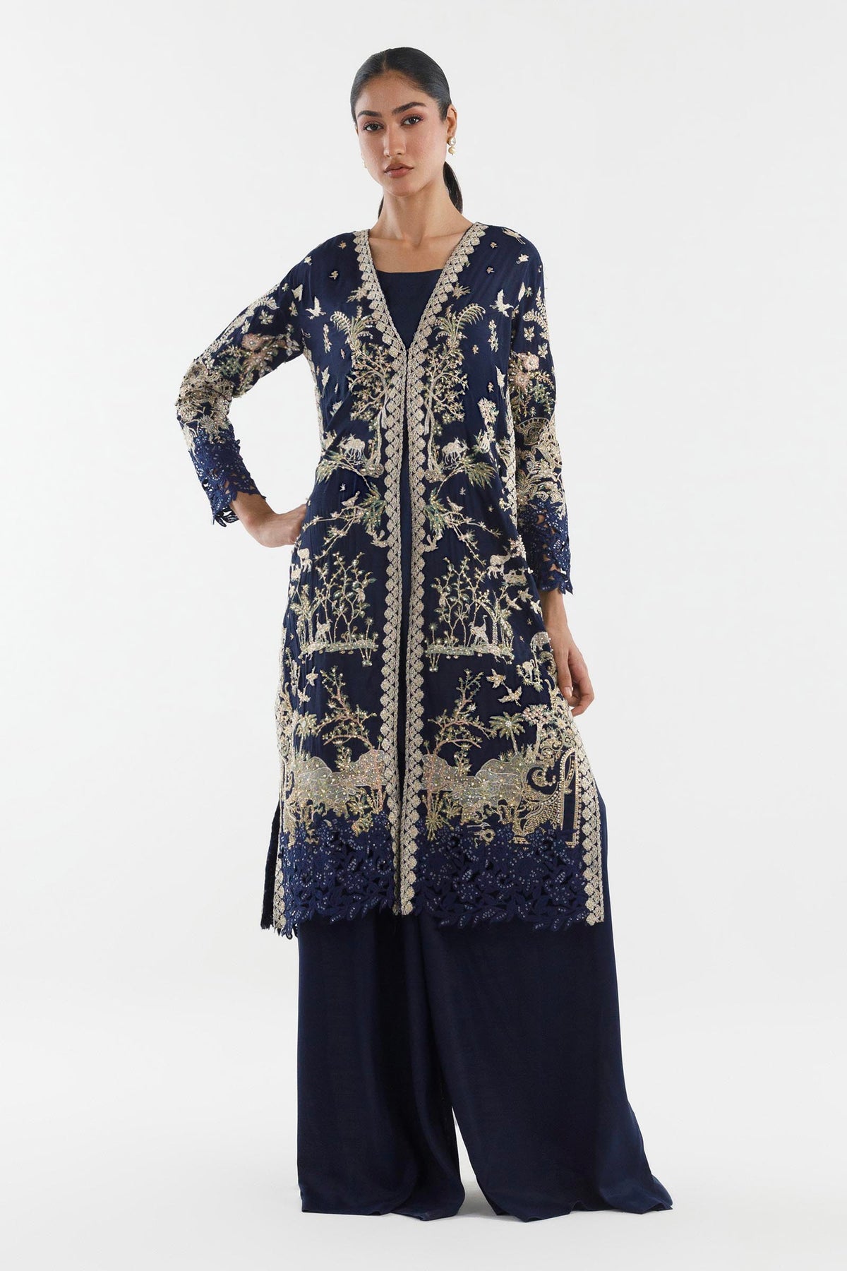 Stitched Embroidered Raw Silk Shirt+ Bottom Main image