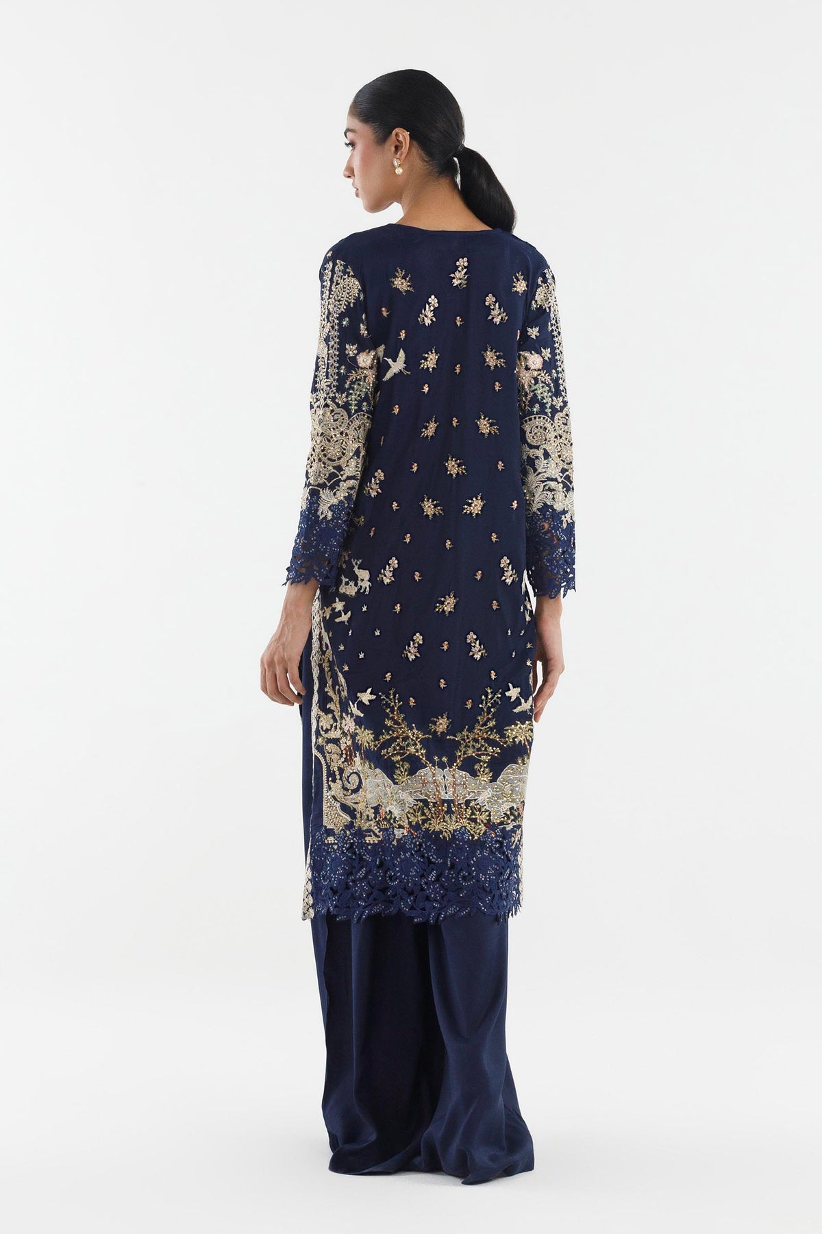 Stitched Embroidered Raw Silk Shirt+ Bottom