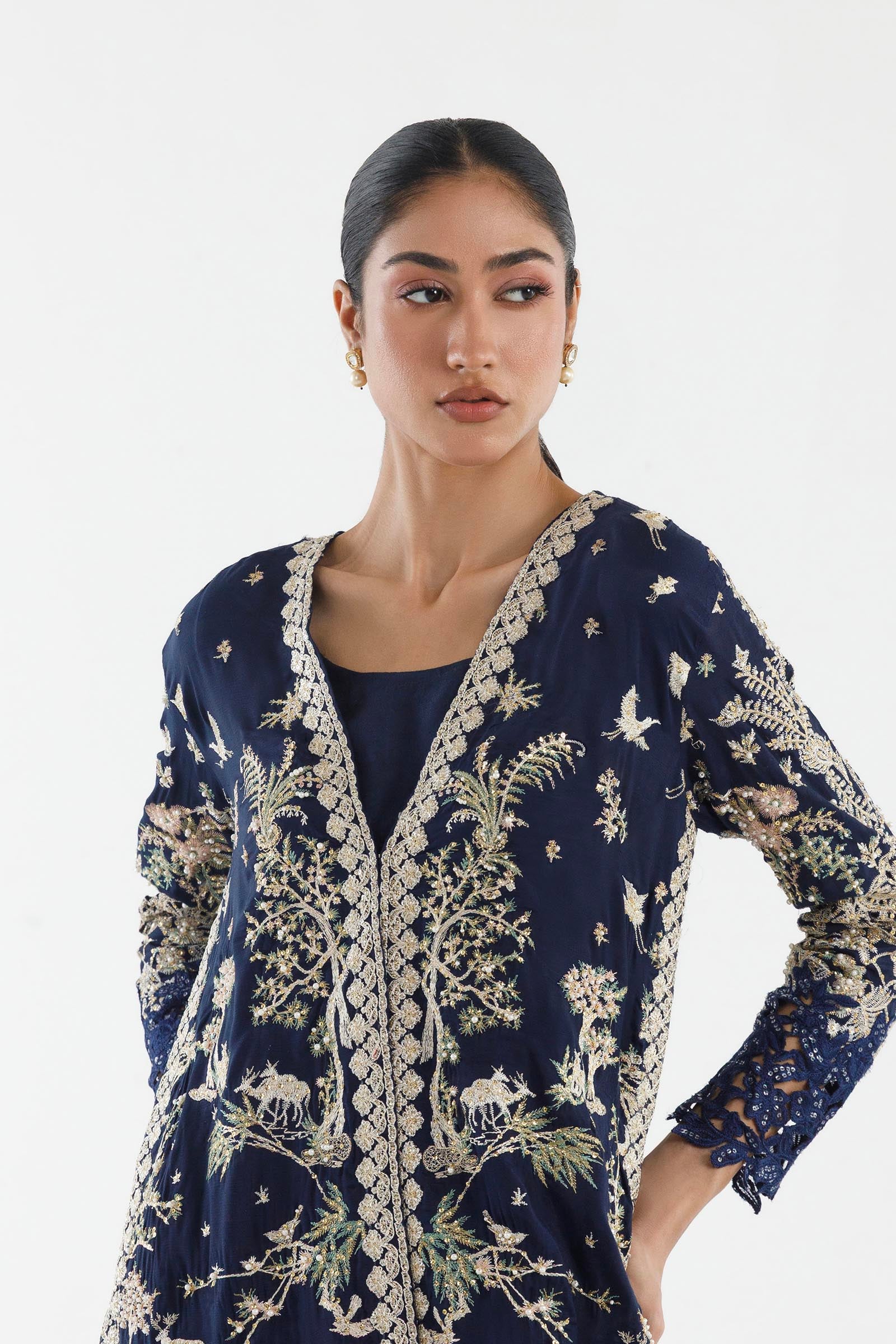 Stitched Embroidered Raw Silk Shirt+ Bottom Secondary image