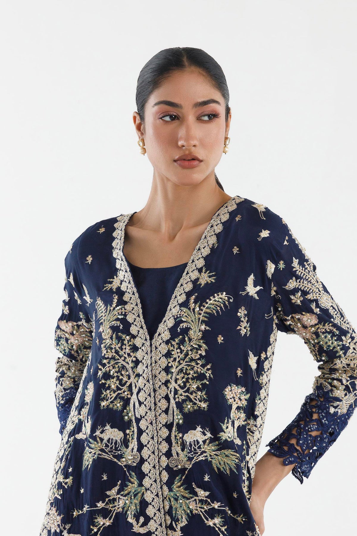 Stitched Embroidered Raw Silk Shirt+ Bottom
