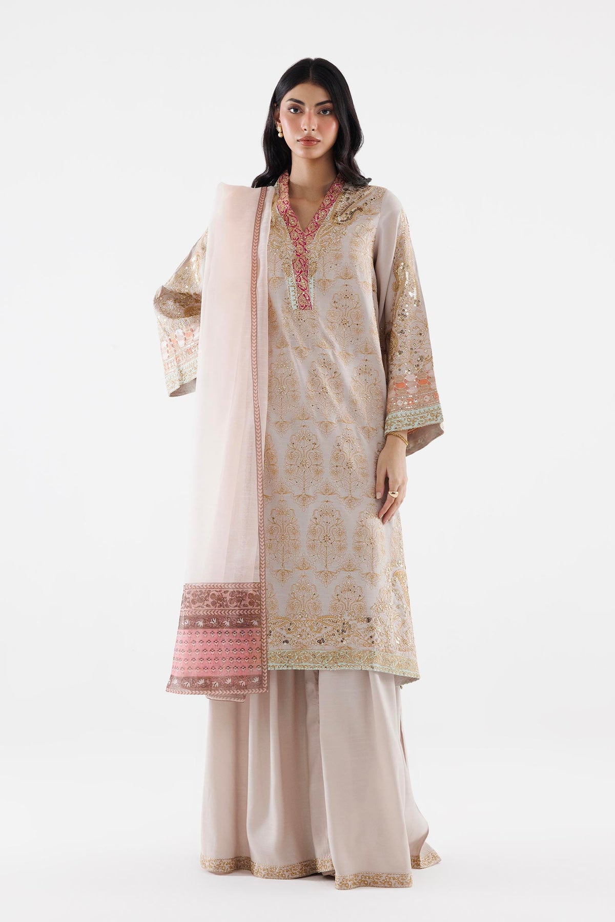 Stitched Embroidered Raw Silk Suit