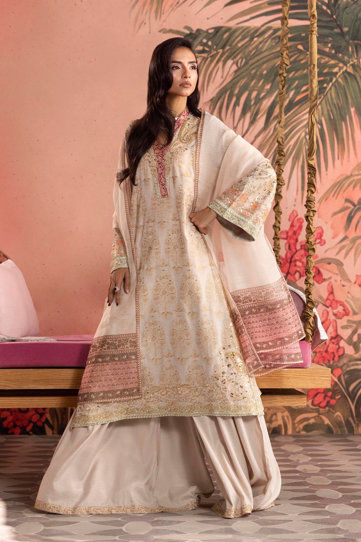 Stitched Embroidered Raw Silk Suit Main image