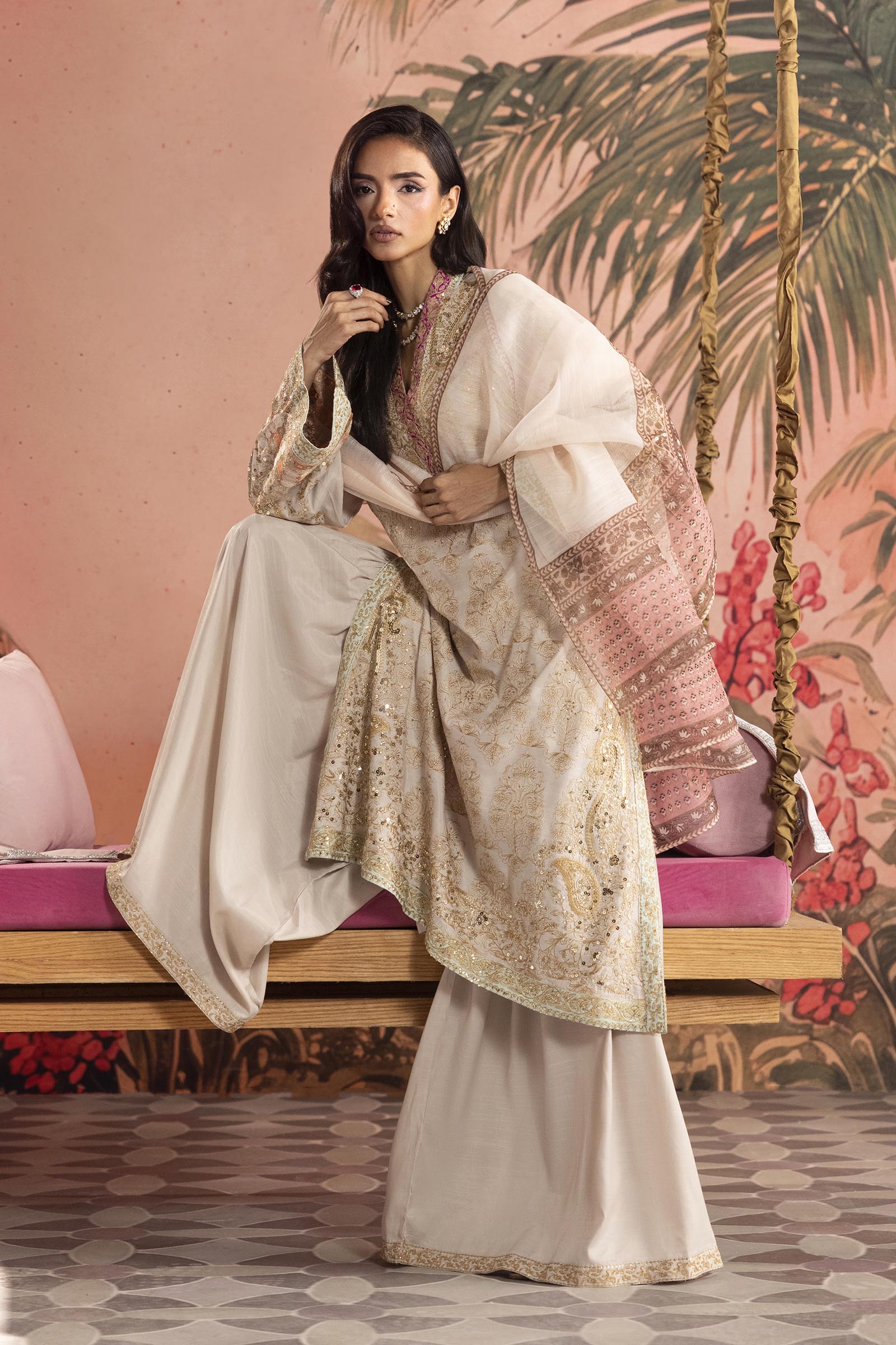 Stitched Embroidered Raw Silk Suit Secondary image